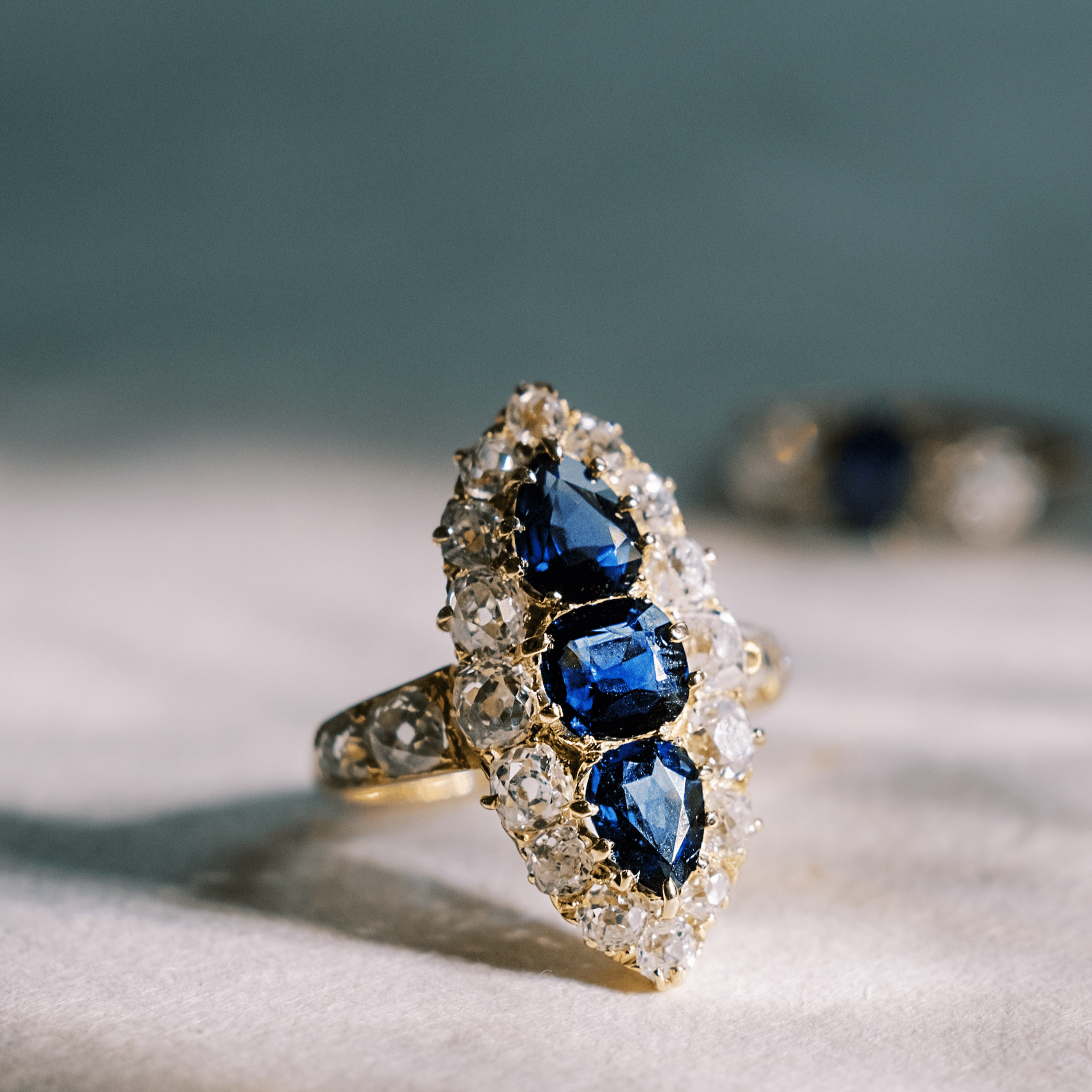 Vintage Pear Cut Sapphire Diamond Ring