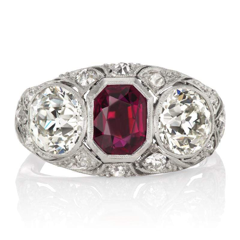 Edwardian Bezel Set Ruby & Diamond Engagement Ring