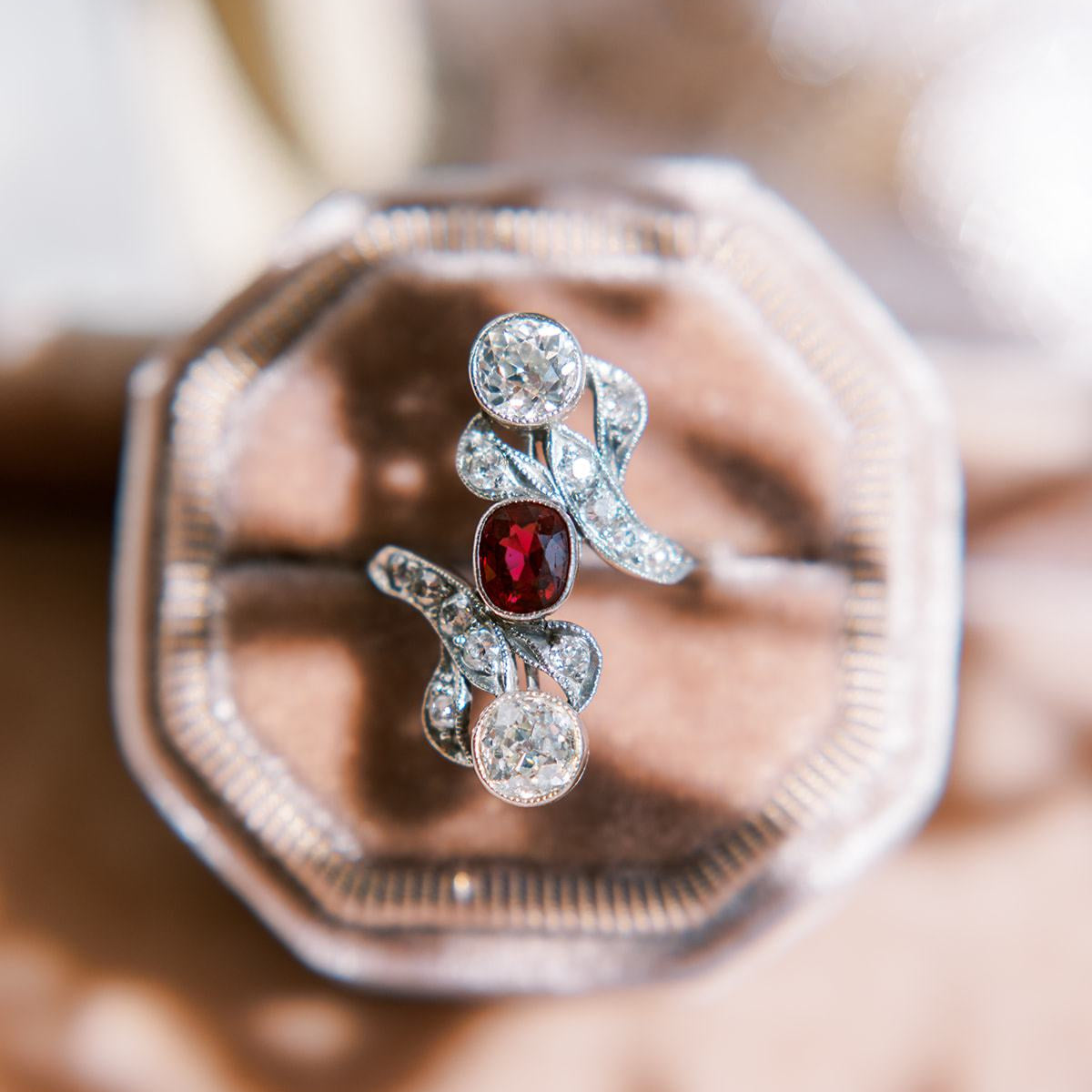 Unique Antique Diamond & Ruby Engagement Ring