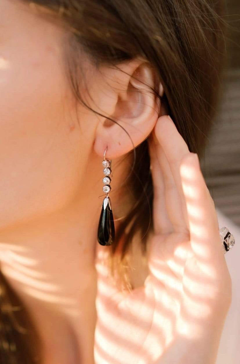 Onyx Drop Earrings with gemstone