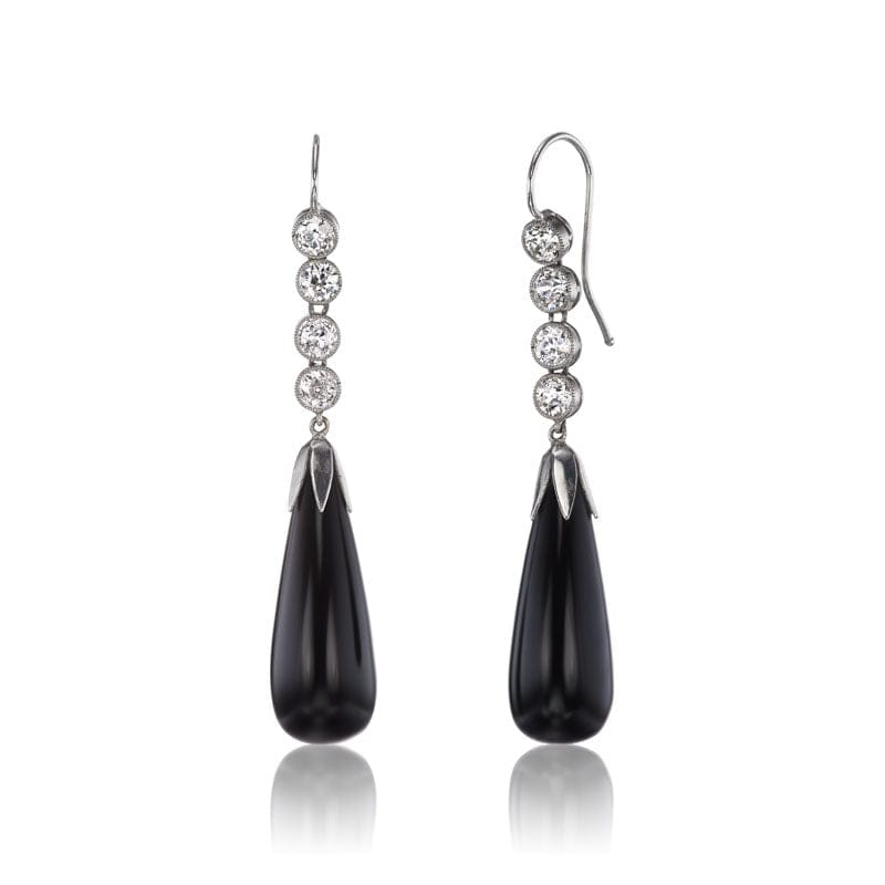 Art Deco Diamond & Onyx Teardrop Earrings