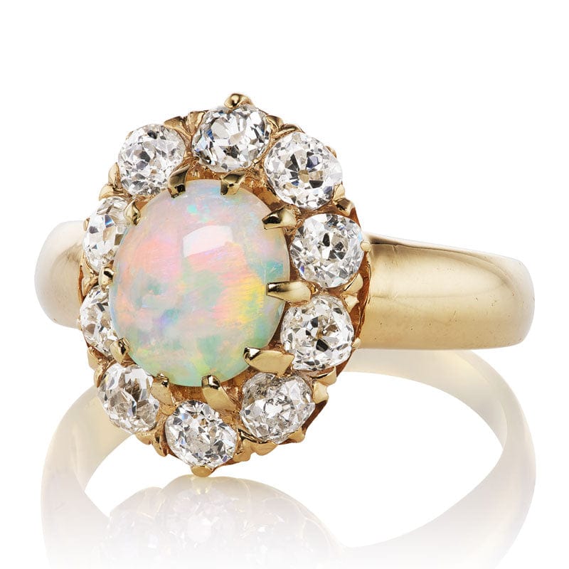Opal cluster ring diamond with gemstone