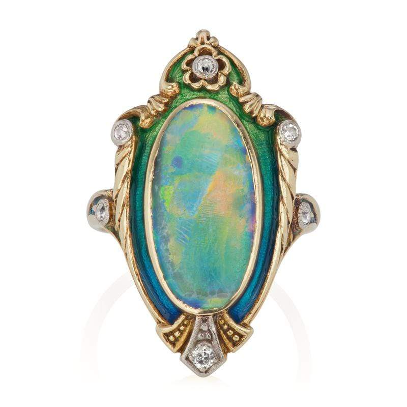 Art Nouveau Opal & Diamond Cocktail Ring