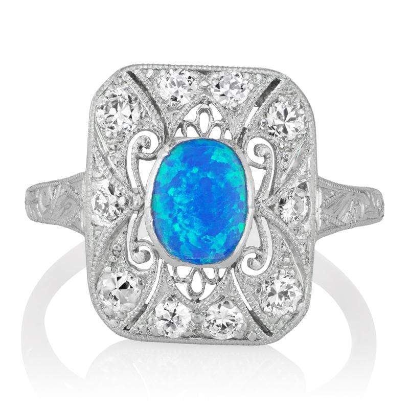 Edwardian Oval Opal Engagement Ring with Filigree
