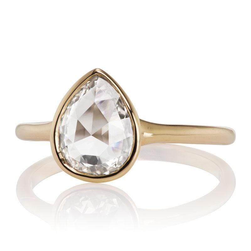 1.09ct Pear Rose cut diamond diamond engagement ring