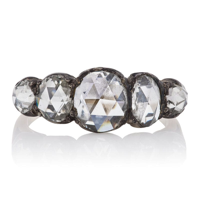 5 Rose Cut Diamonds in Silver-Topped 18kt Yellow Gold