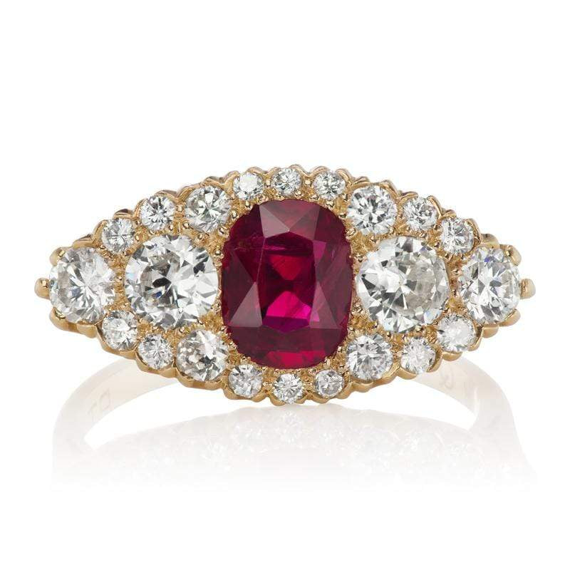 Natural Ruby Engagement Ring With Diamond Cluster | Victor Barbone