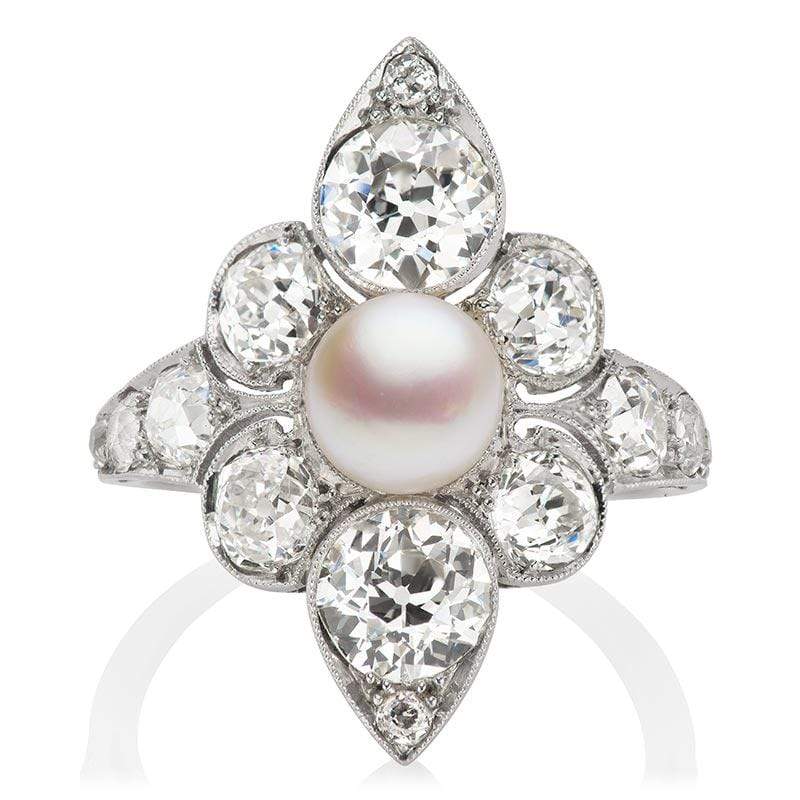 Unique Edwardian Pearl & Diamond Engagement Ring