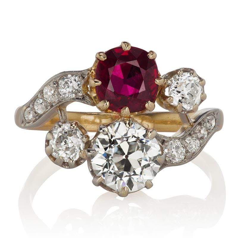 Edwardian Ruby & Diamond Toi et Moi Engagement Ring