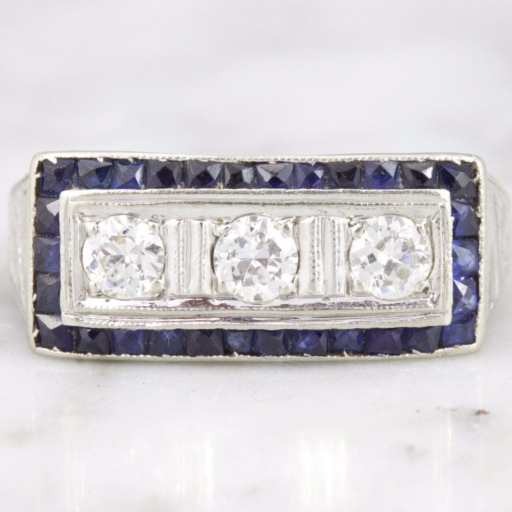 Art Deco Diamond & Sapphire Engagement Ring | Holly - Victor Barbone