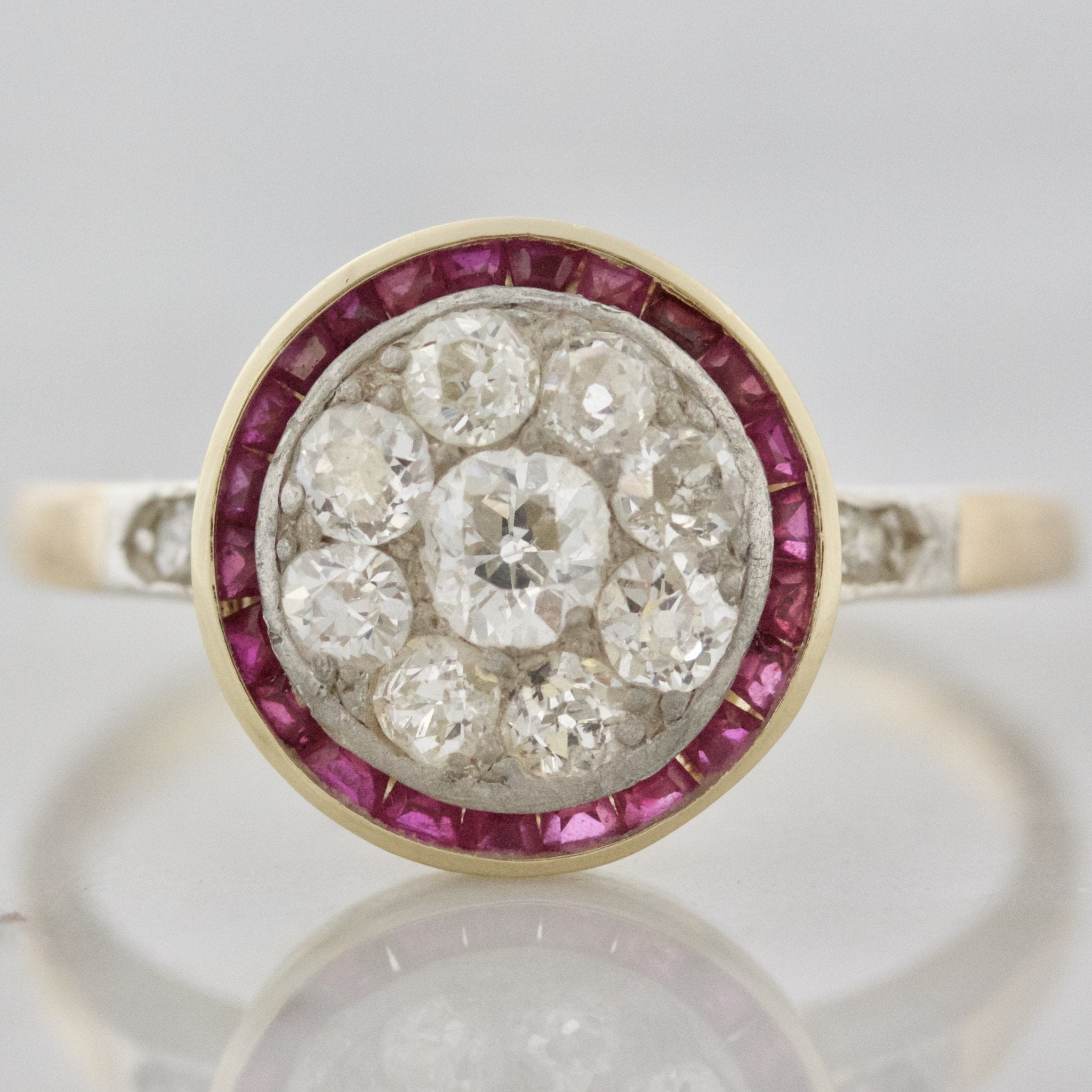 Antique Diamond Cluster with Ruby Halo Engagement Ring | Julianna - Victor Barbone