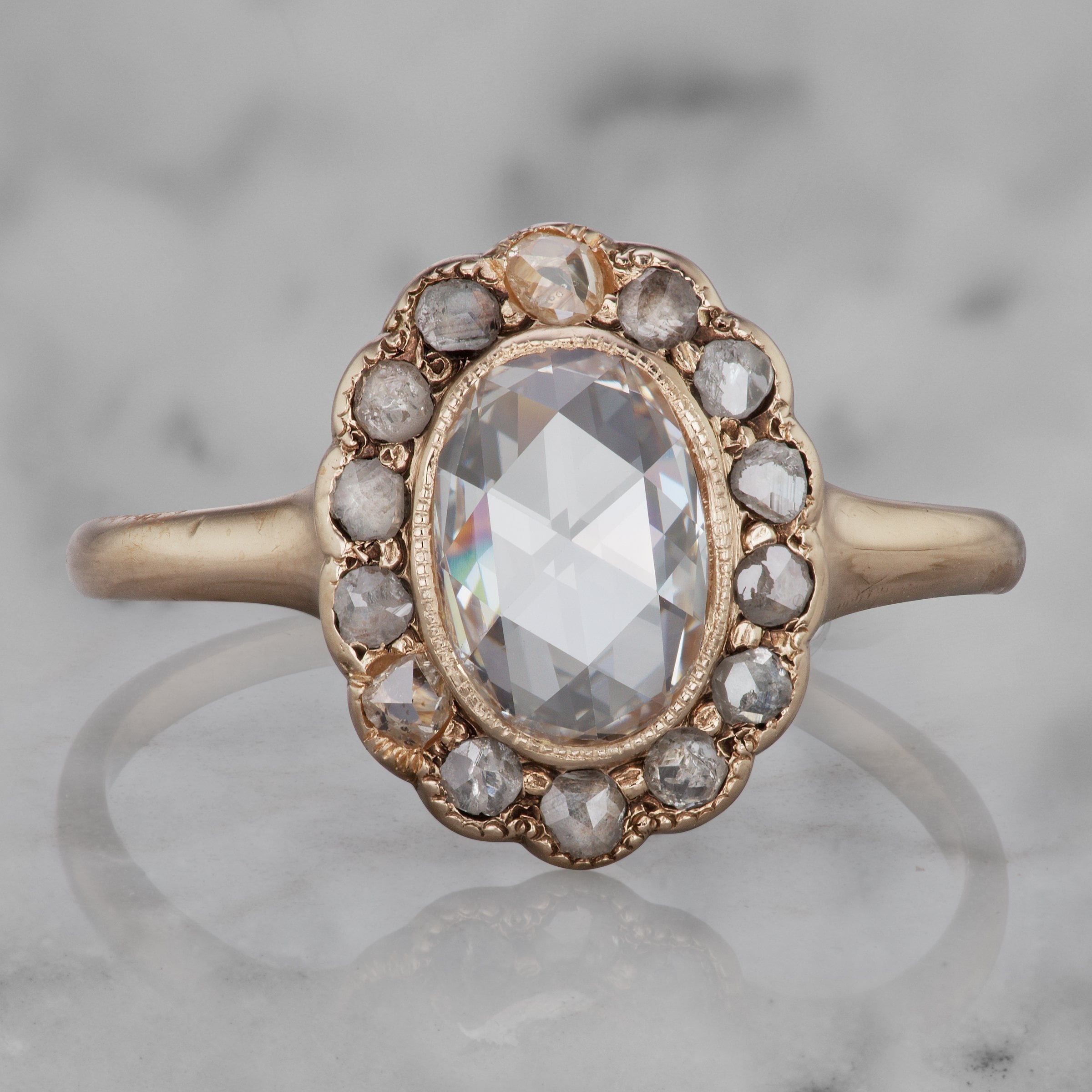 Oval Rose Cut Halo Engagement Ring Circa 1905 | Victor Barbone