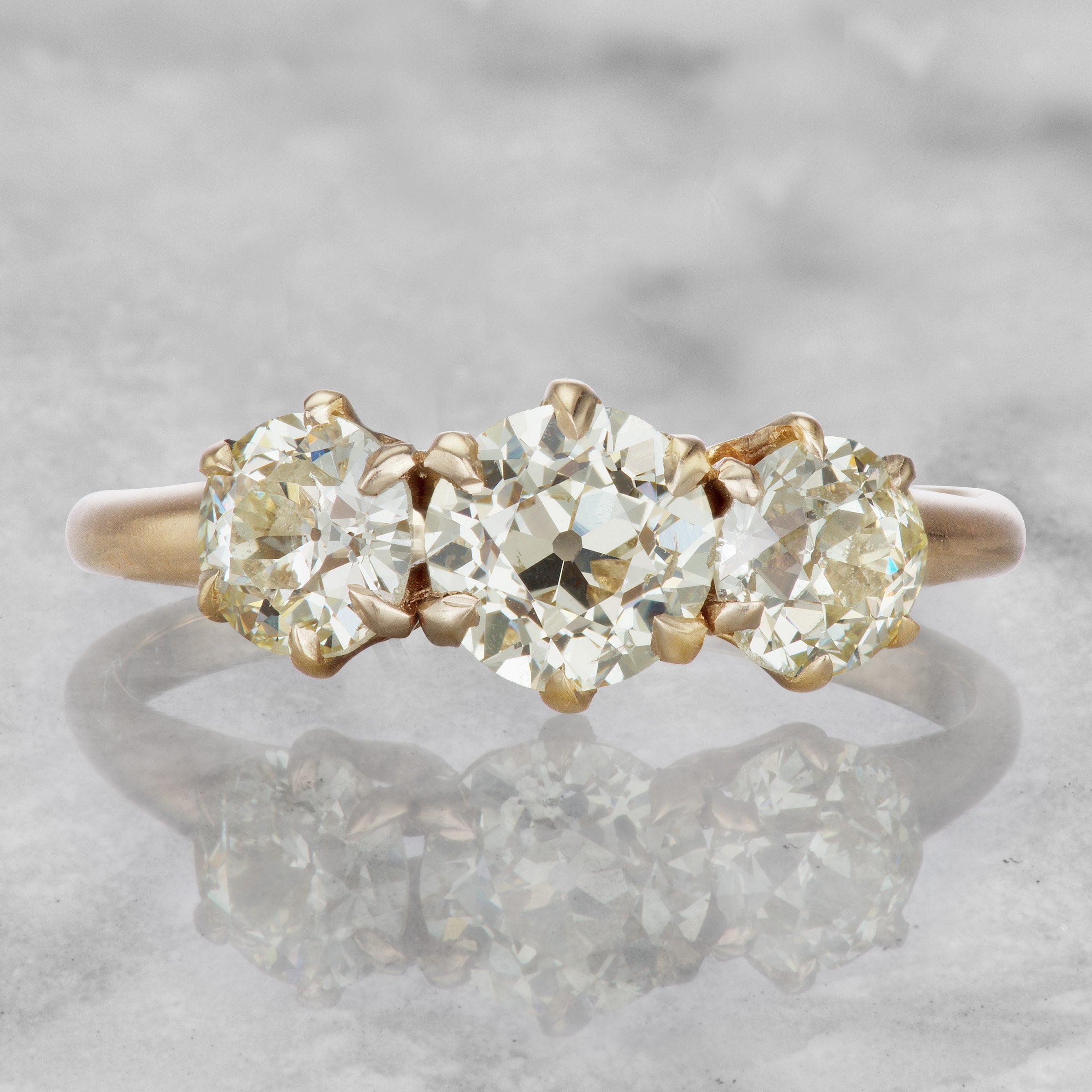 3 Stone Yellow Gold Engagement Ring Circa 1930 | Victor Barbone