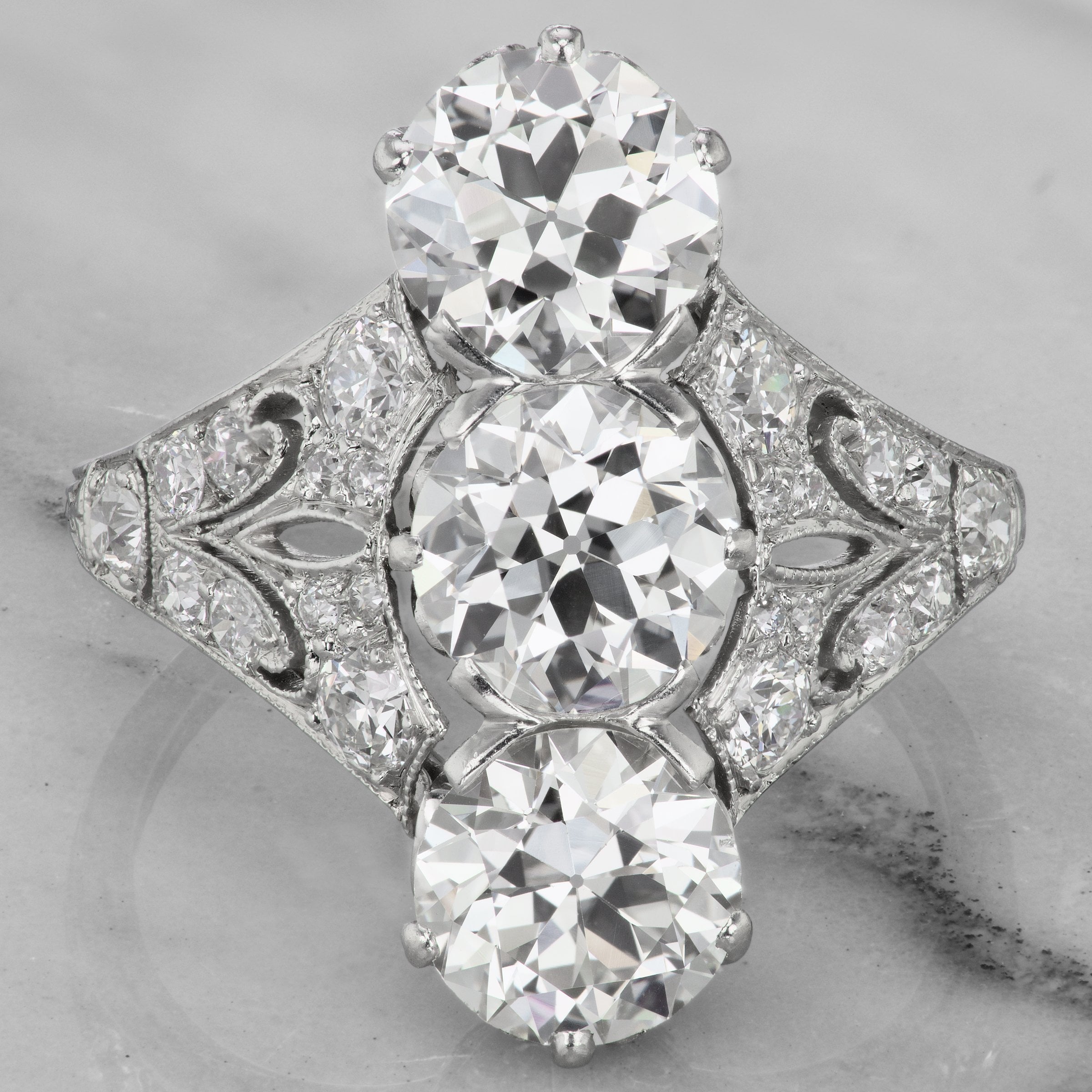 Tiffany Three Stone Engagement Ring - Vertically Set | Victor Barbone
