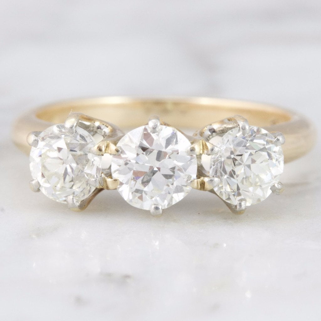 Vintage Three Stone Old European Cut Diamond Engagement Ring | Eleanor - Victor Barbone