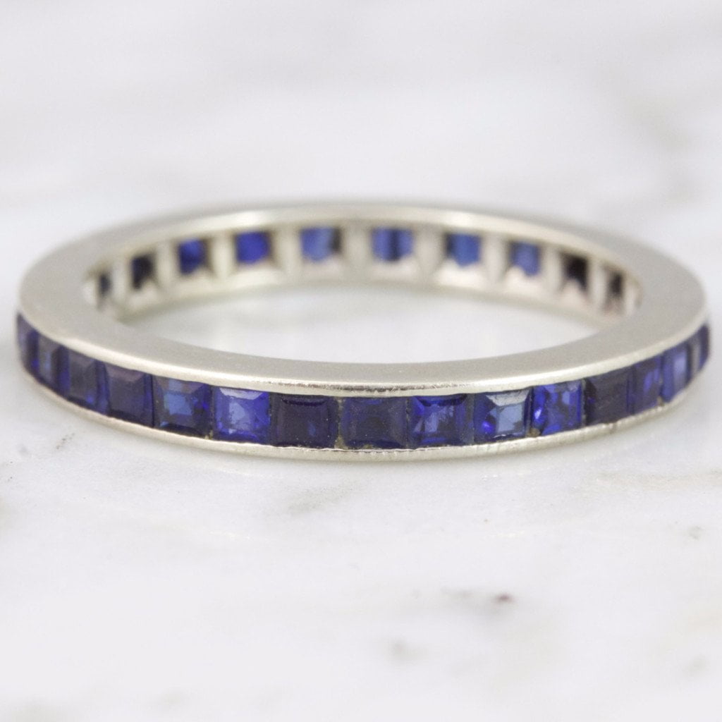 French Cut Sapphire Eternity Band - 14kt White Gold | Victor Barbone