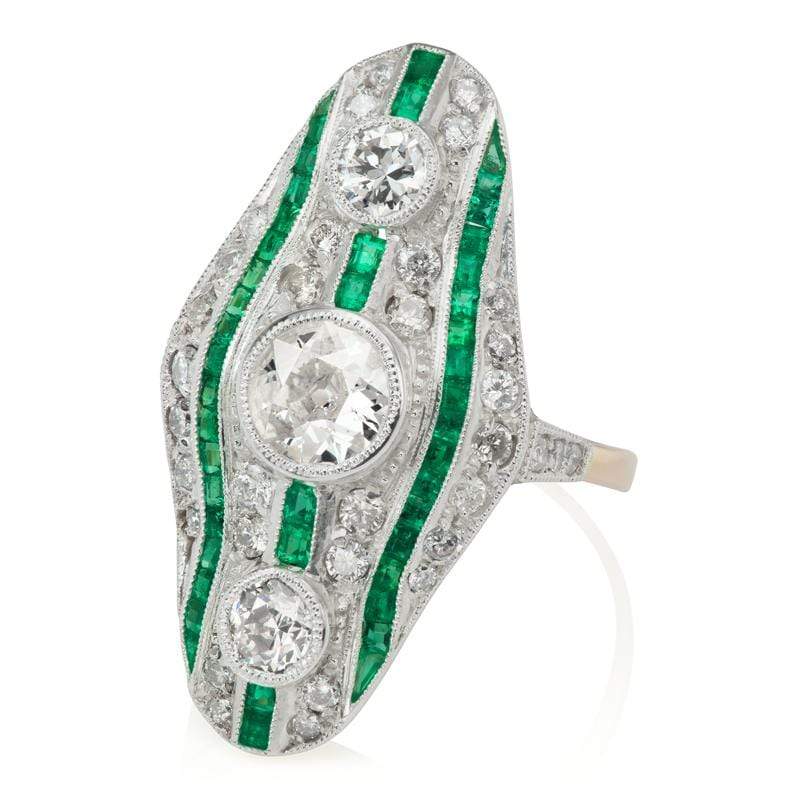 Unique Vertical Set Diamond & Emerald Cocktail Ring | Victor Barbone