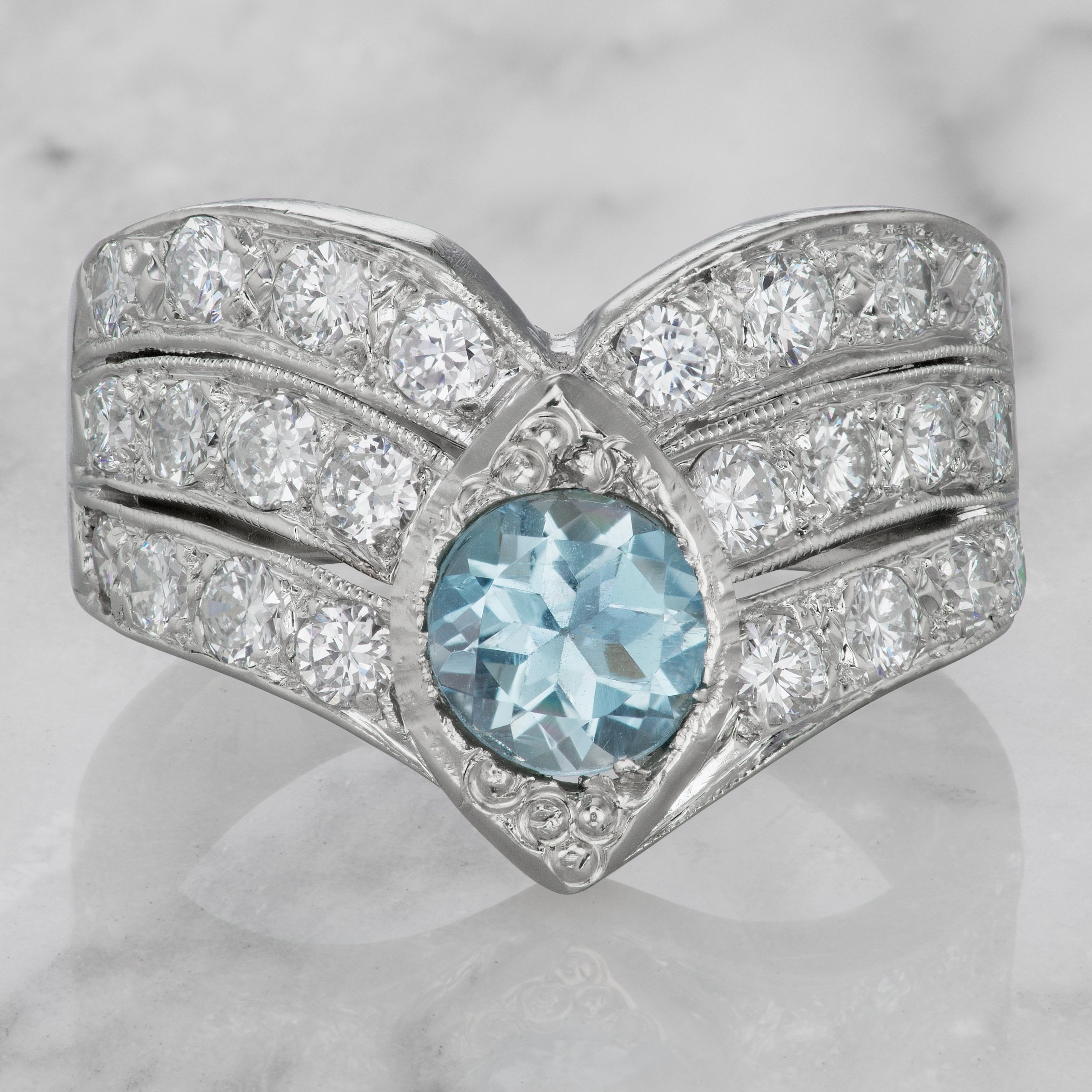1980s Engagement Ring - Diamond & Aquamarine | Victor Barbone