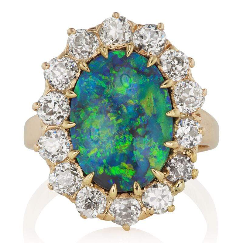 Vintage Opal & Diamond Halo Engagement Ring