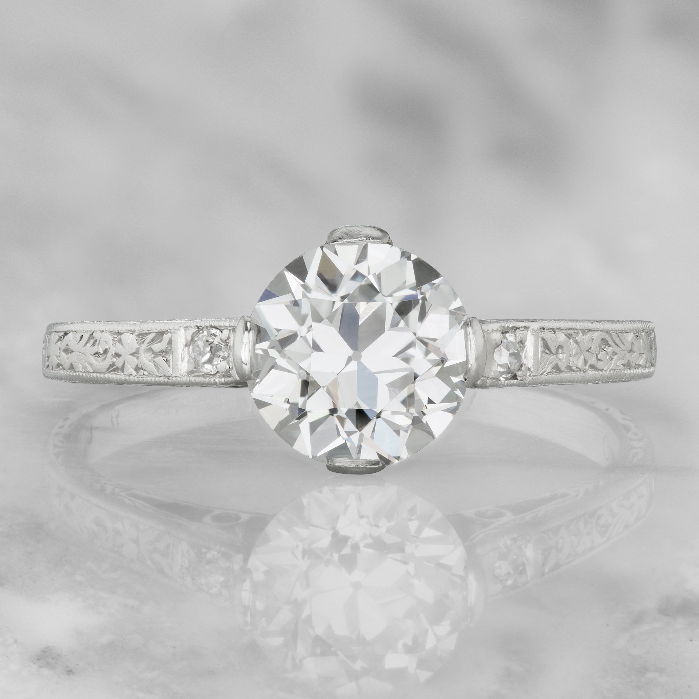 Platinum Engraved Engagement Ring Circa 1920 | Victor Barbone