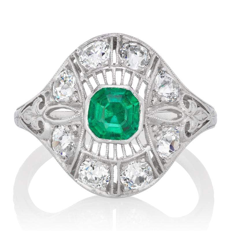 Diamond & Emerald Filigree Engagement Ring | Victor Barbone