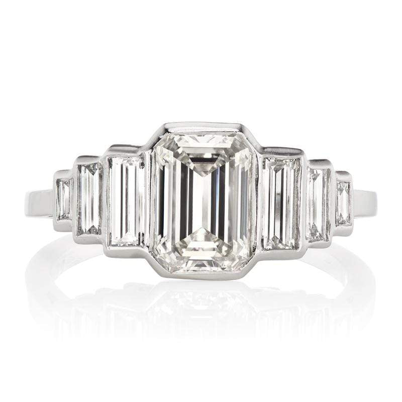 Bezel Set Diamond Engagement Ring with Baguettes