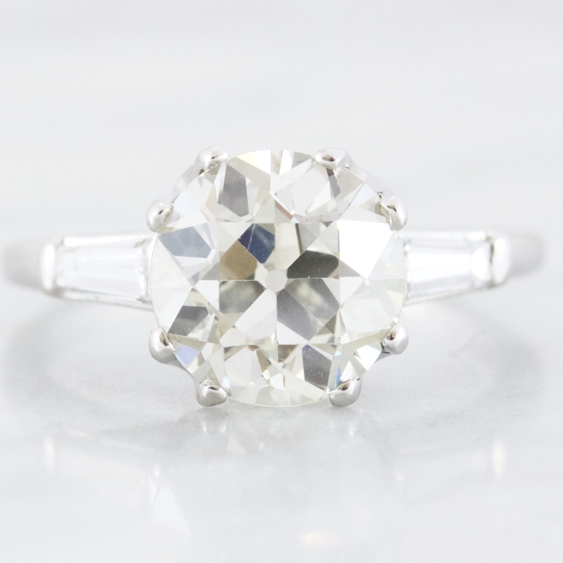 Old European Cut Diamond Engagement Ring with Tapered Baguettes | Vivienne - Victor Barbone