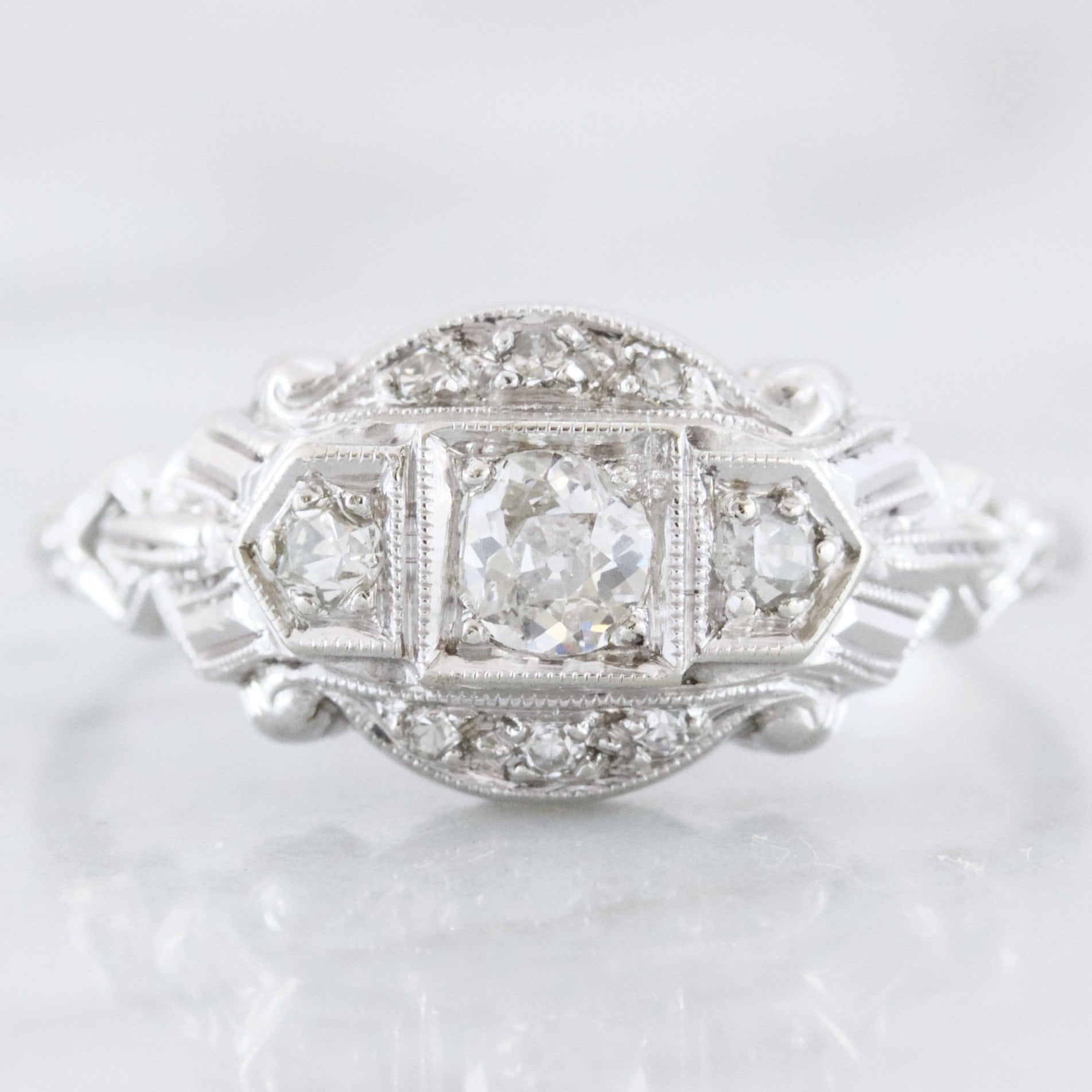 Art Deco Three Stone Diamong Ring | Zoe - Victor Barbone Jewelry