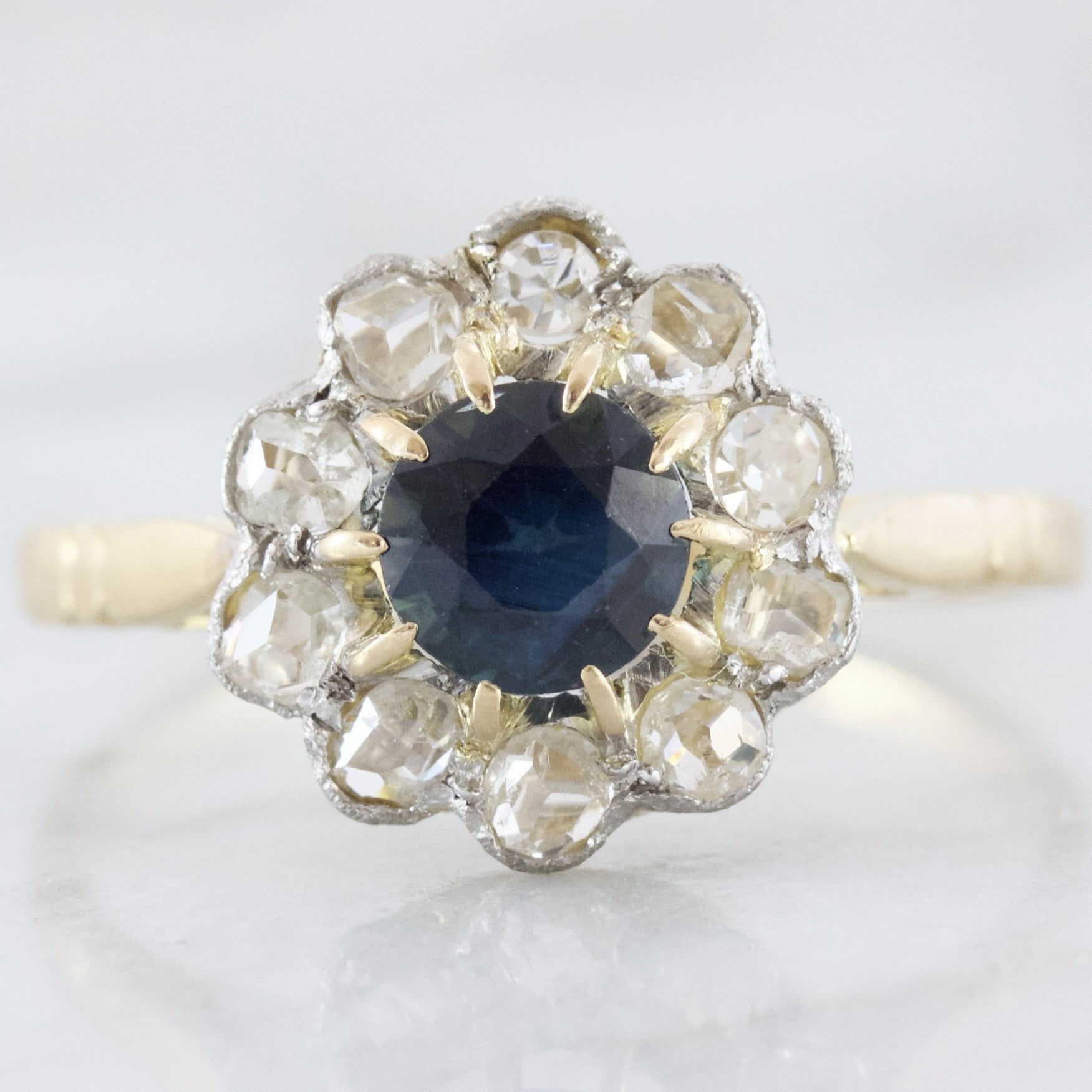 Vintage Sapphire Diamond Halo Engagement Ring | Kristen - Victor Barbone Jewelry