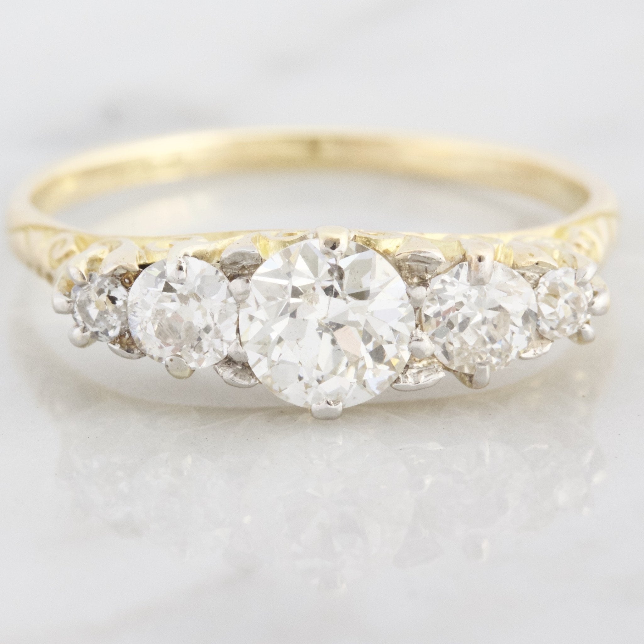 Victorian 5 Diamond and Yellow Gold Engagement Ring | Annette - Victor Barbone Jewelry