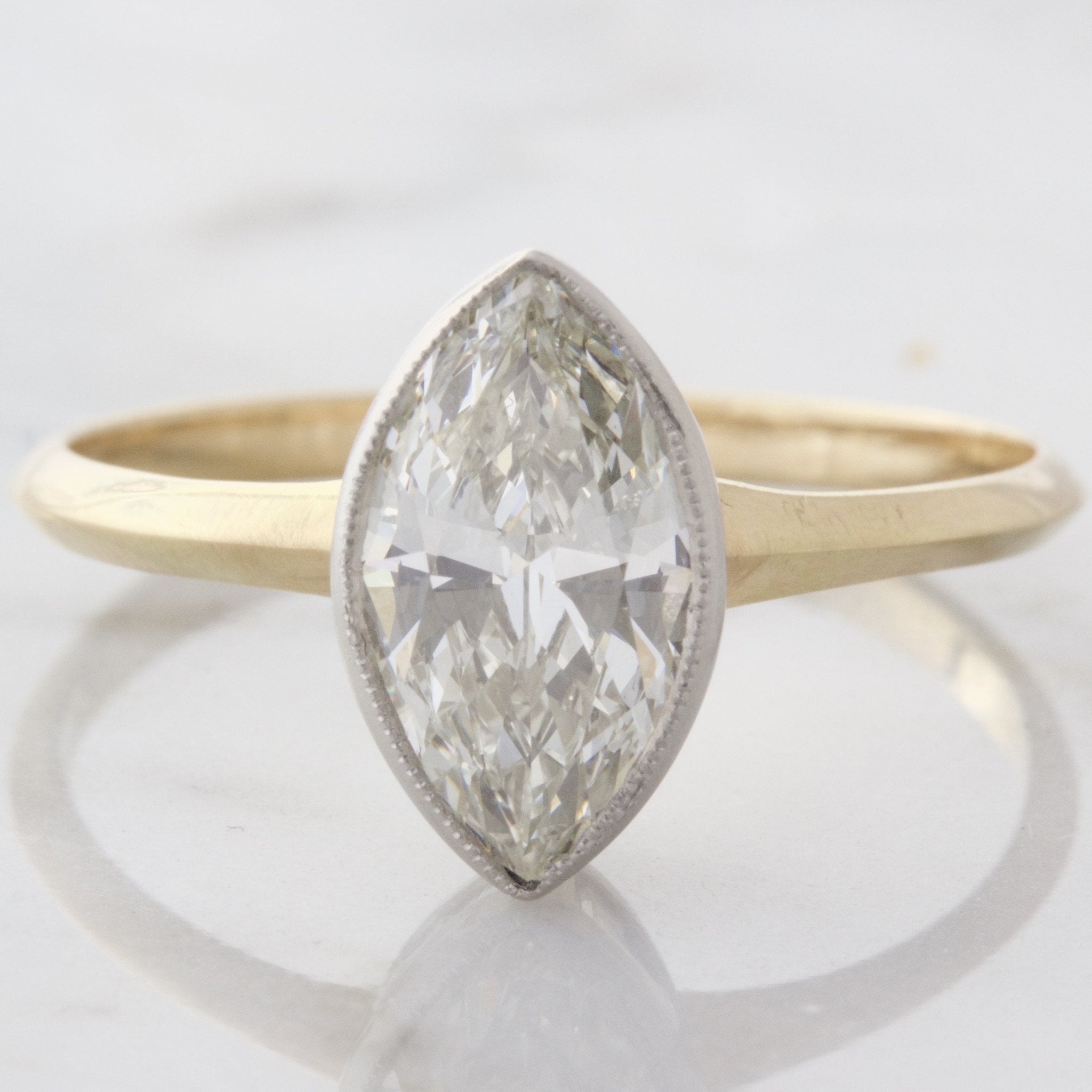 Bezel Set Marquise Diamond Engagement Ring | lJillian - Victor Barbone Jewelry