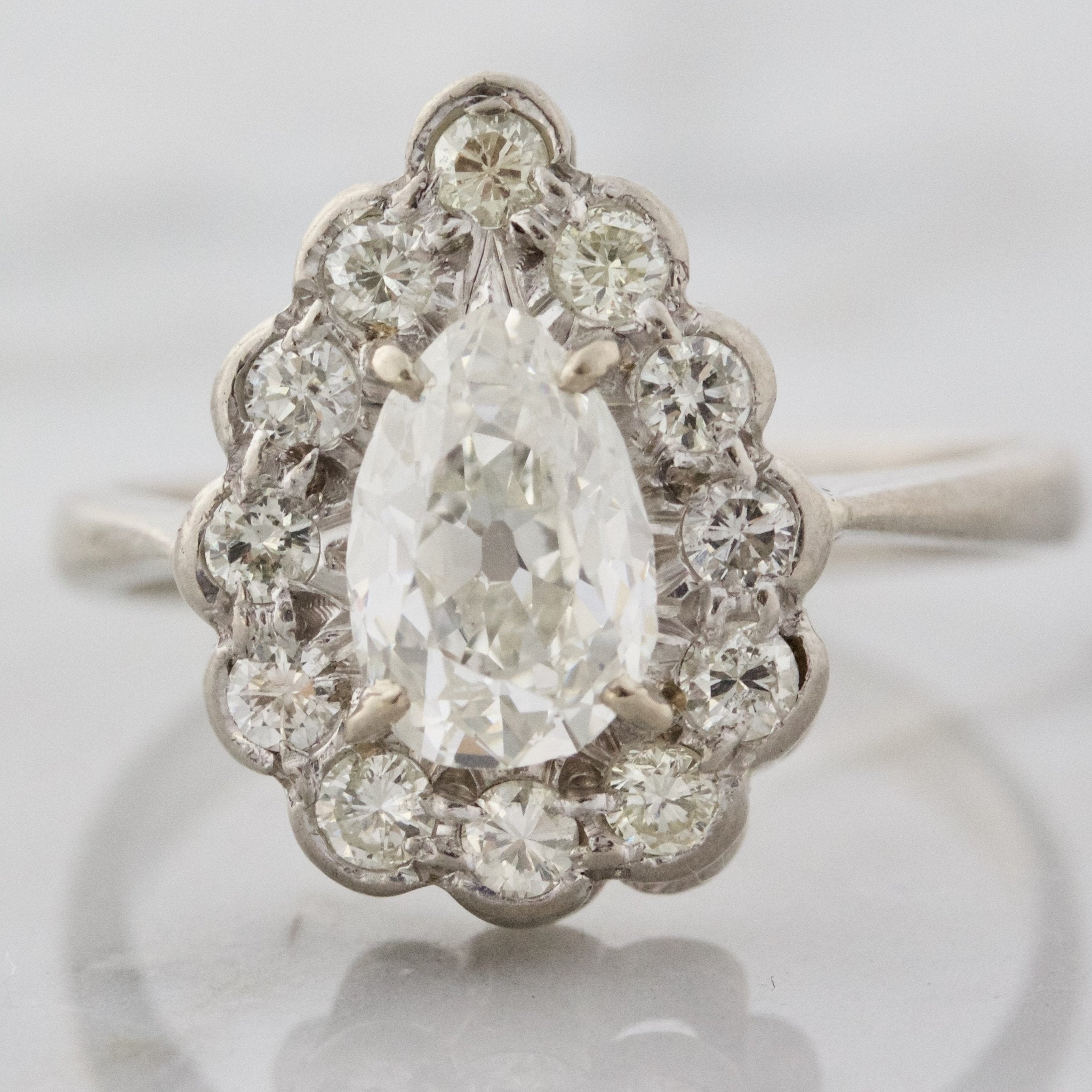 Vintage Pear Shaped Diamond Engagement Ring With Halo | Victor Barbone