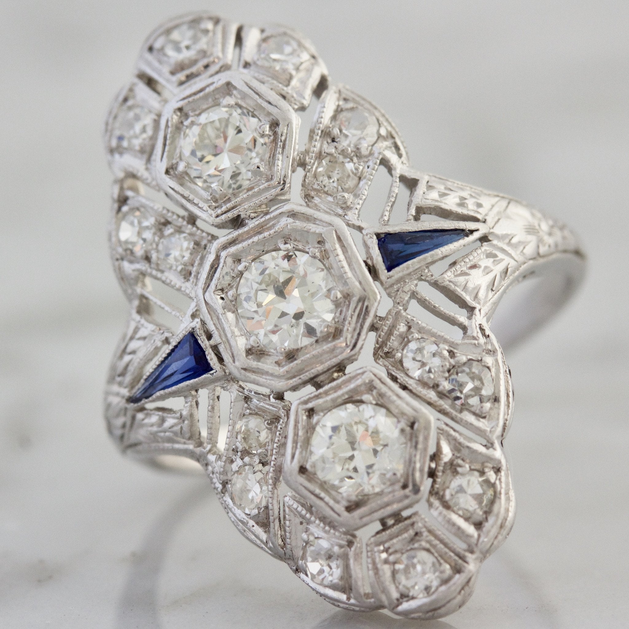 Art Deco Cocktail Ring - Diamond & Sapphire | Victor Barbone