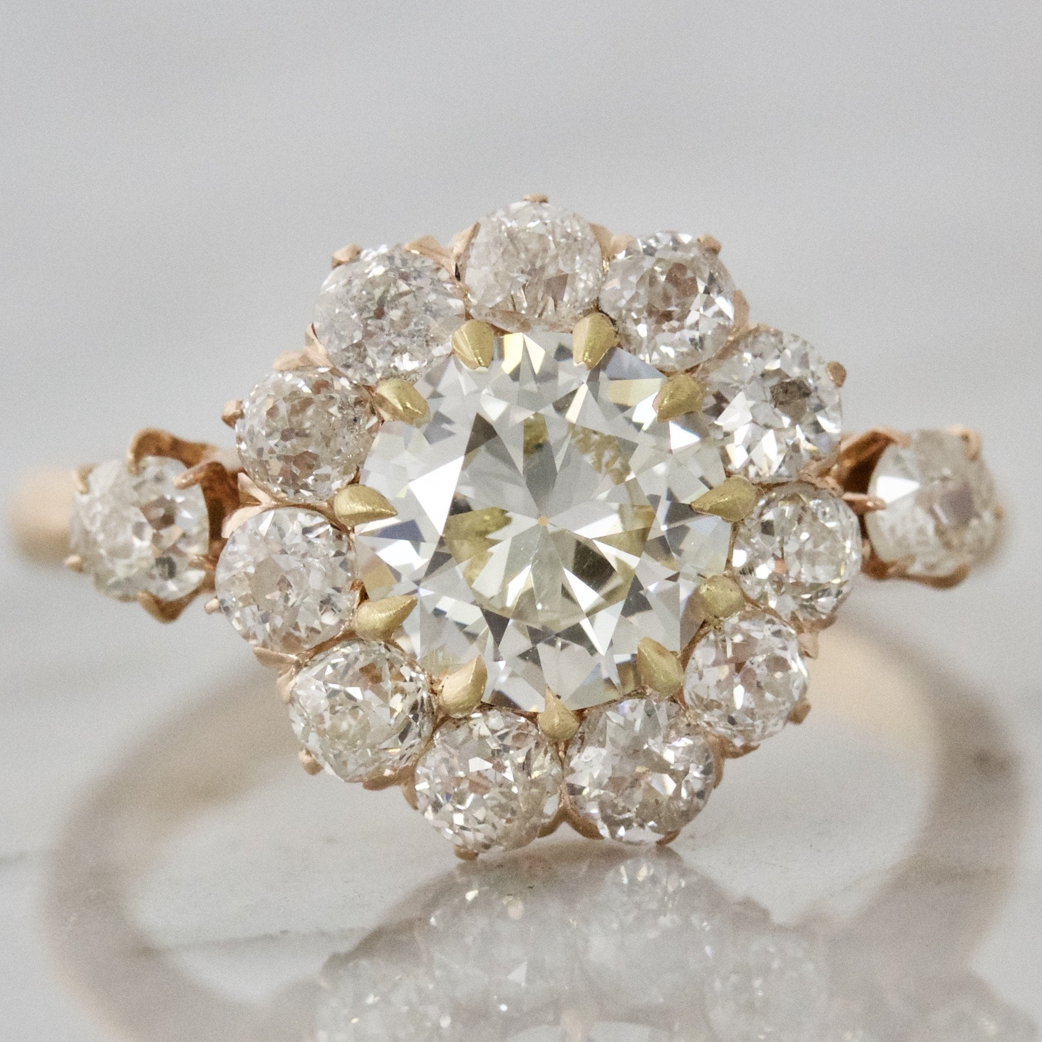 Antique Cluster Engagement Ring - Diamond & Rose Gold | Victor Barbone