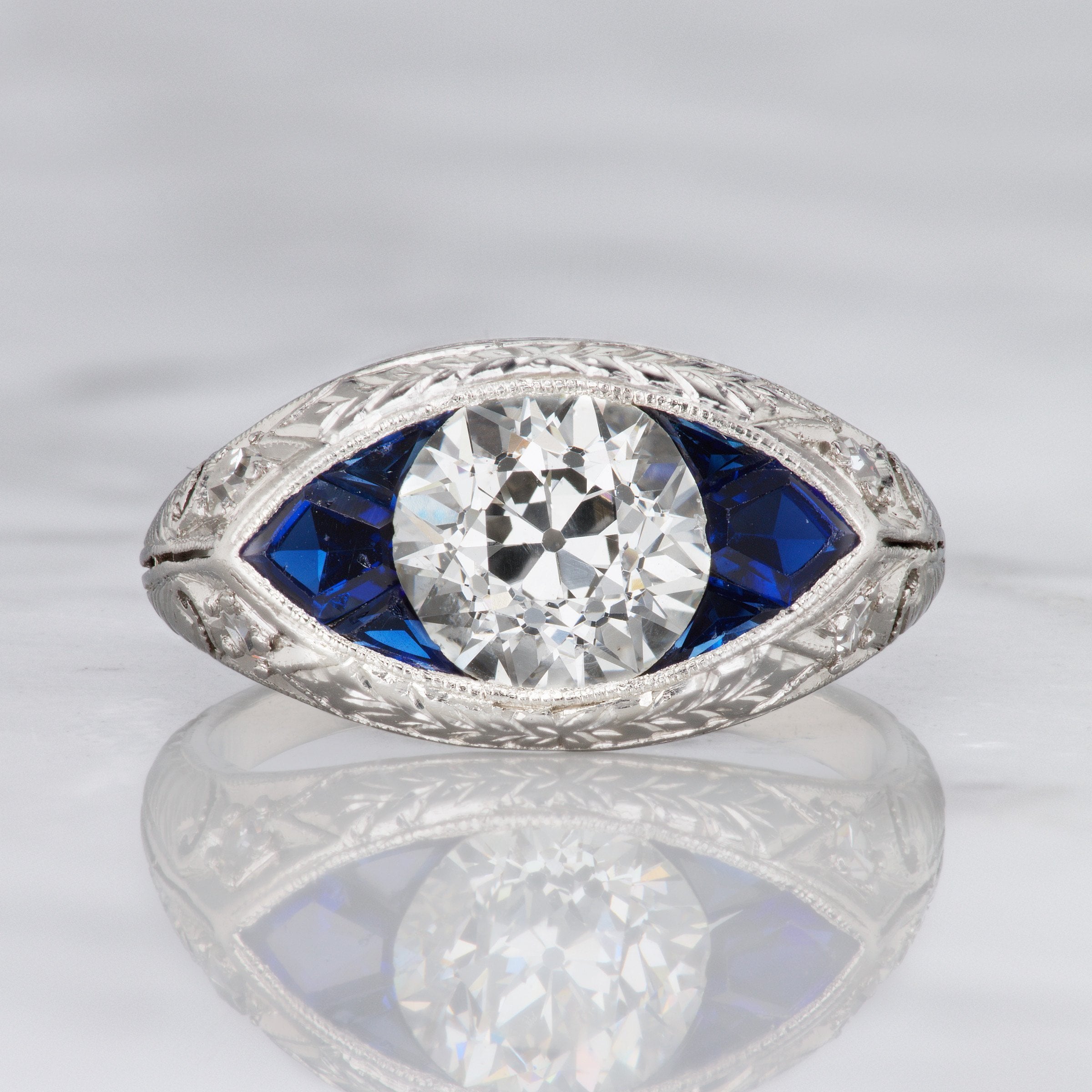 Vintage Diamond and Sapphire Engagement Ring | Victor Barbone