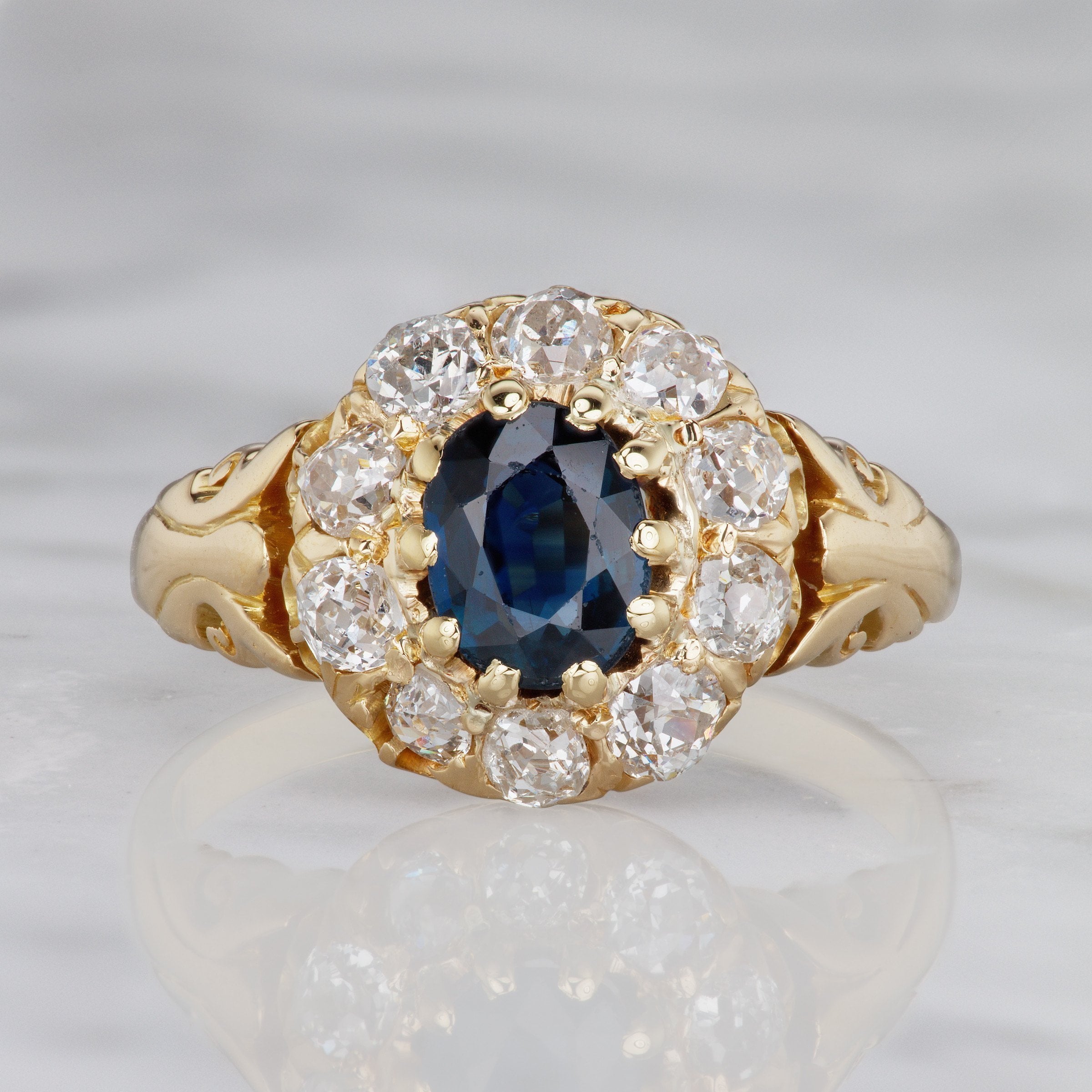 Victorian Sapphire Engagement Ring with Diamond Halo | Victor Barbone