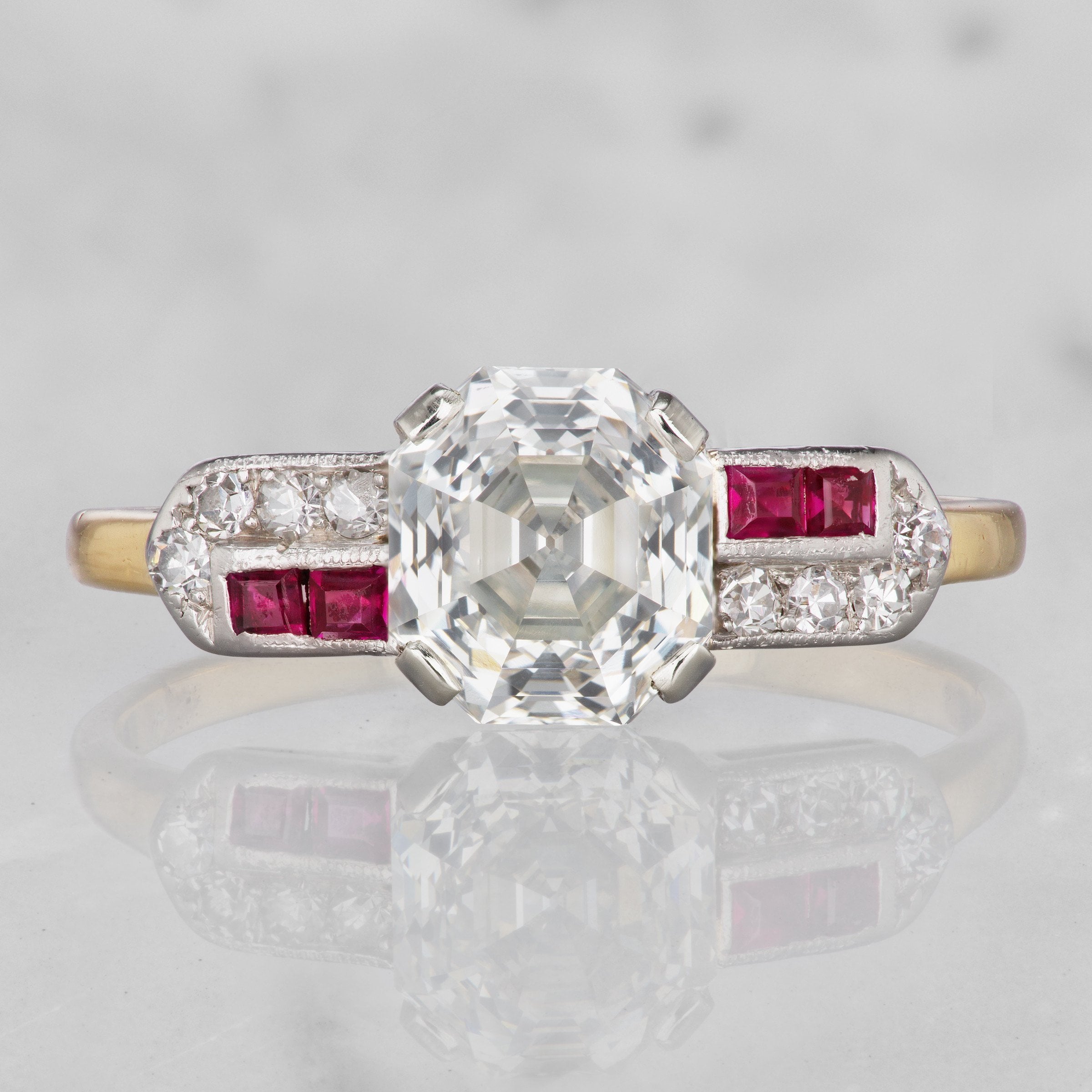 Vintage Diamond Engagement Ring With Ruby Accents | Victor Barbone