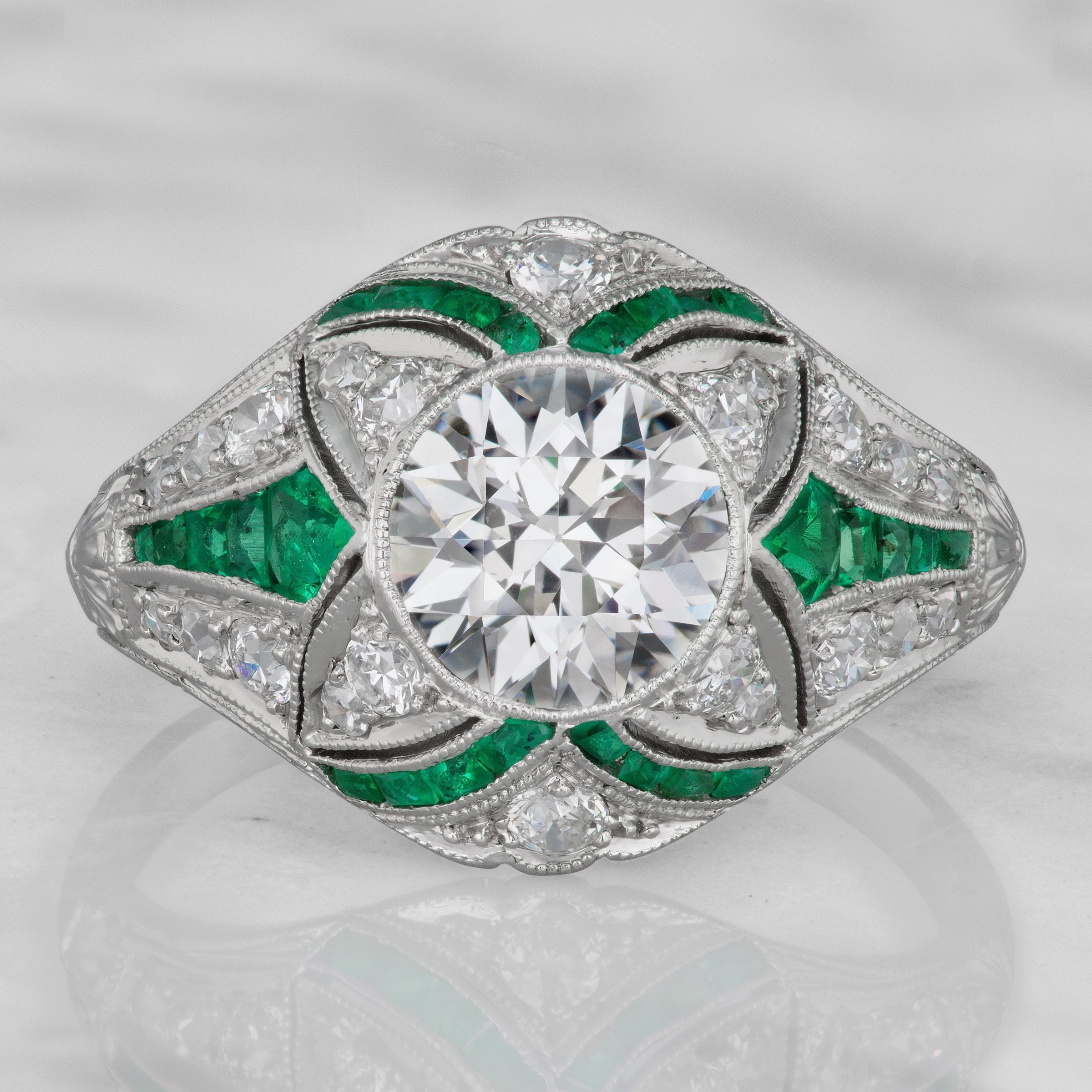 Unique Diamond & Emerald Engagement Ring - Circa 1930 | Victor Barbone