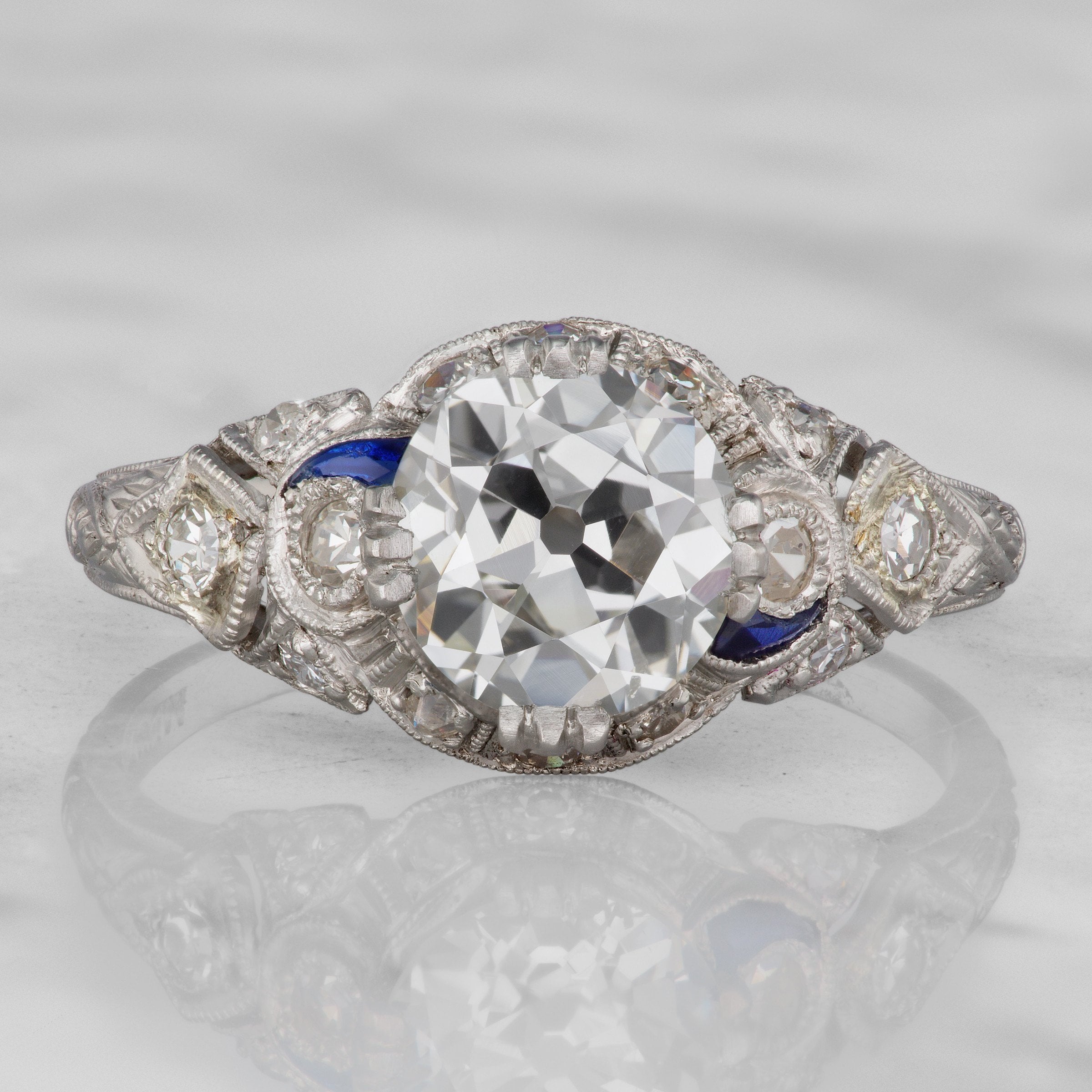 Art Deco Diamond And Sapphire Engagement Ring | Victor Barbone