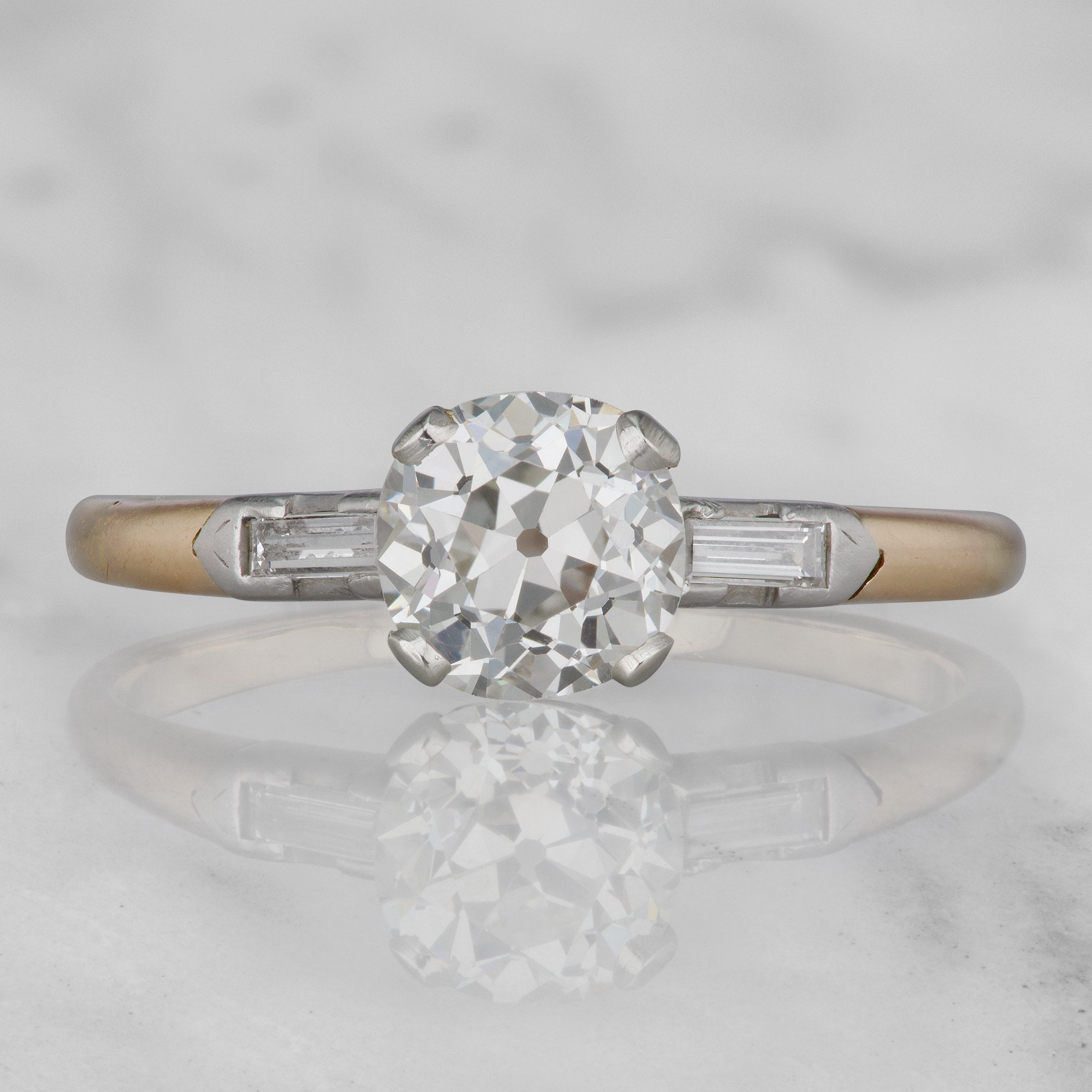 Vintage Yellow Gold Engagement Ring With Baguettes | Victor Barbone