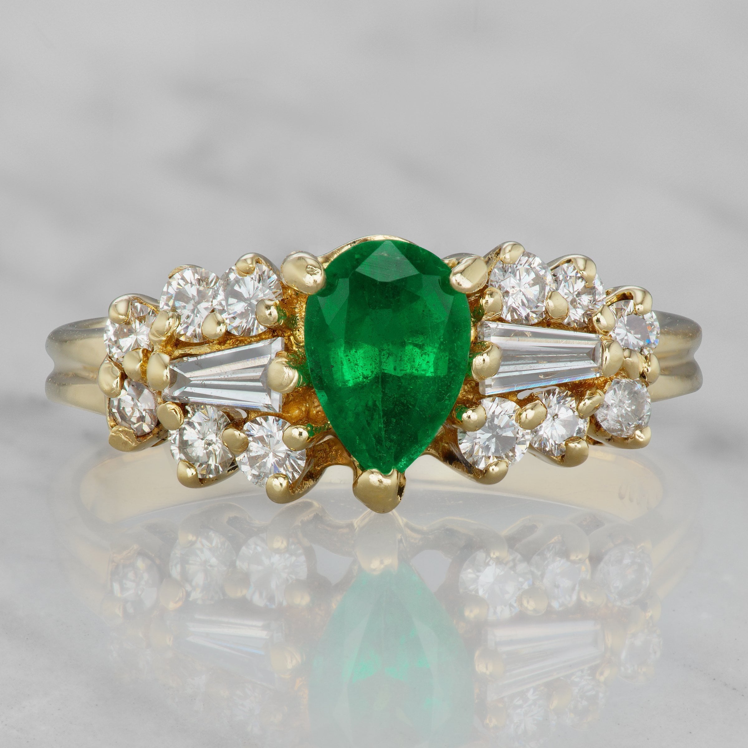 Pear Cut Emerald Engagement Ring - Circa 1950 | Victor Barbone