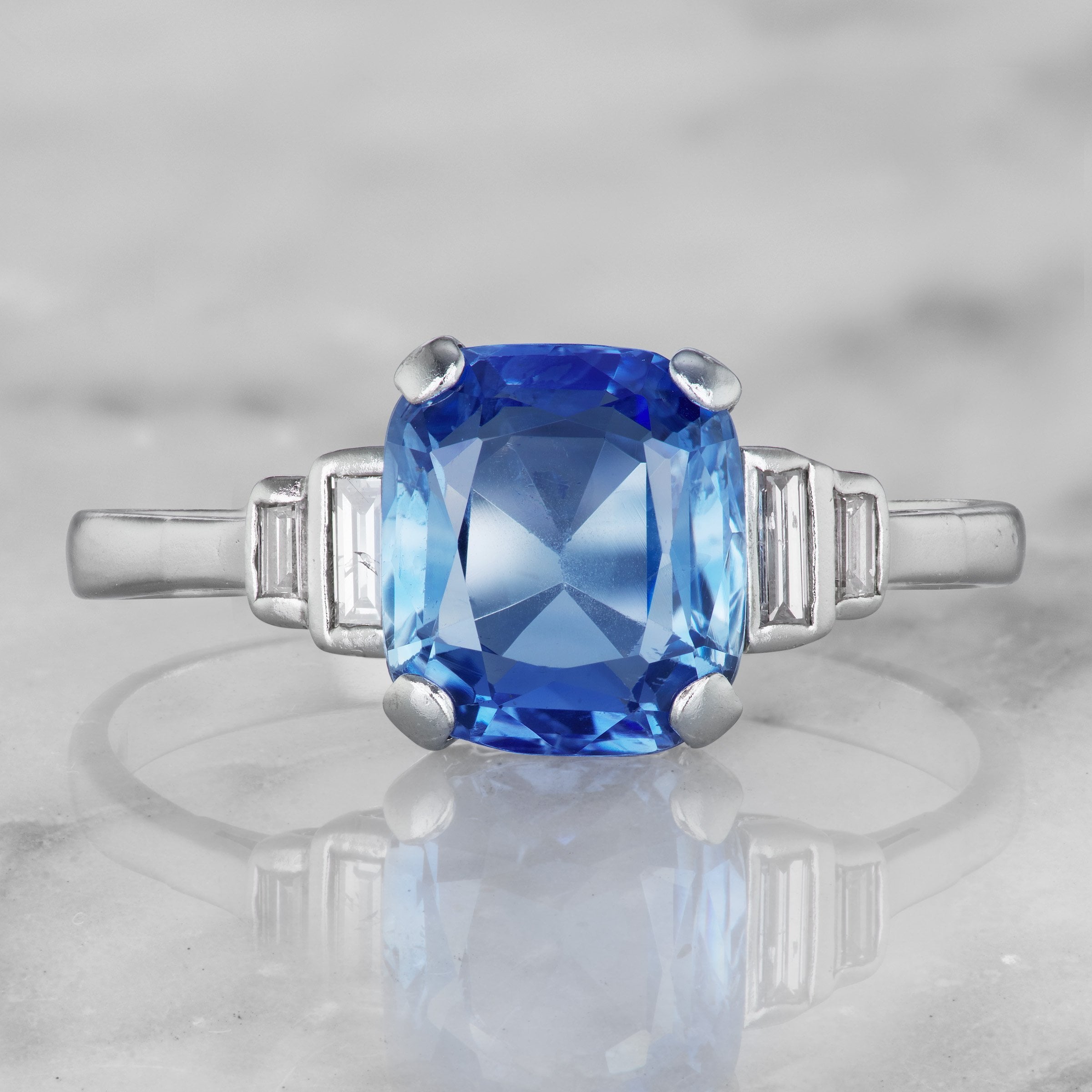 Sapphire Engagement Ring With Diamond Baguettes | Victor Barbone