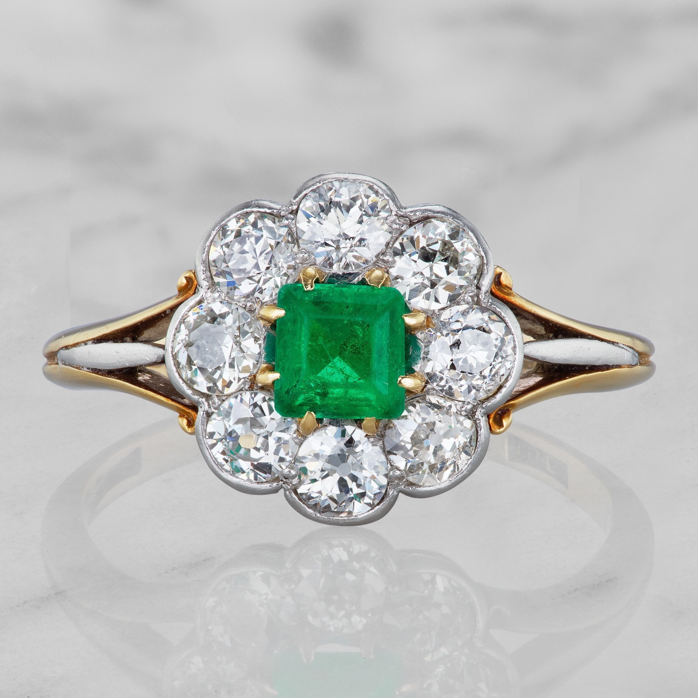 Square Cut Emerald Engagement Ring With Diamond Halo | Victor Barbone