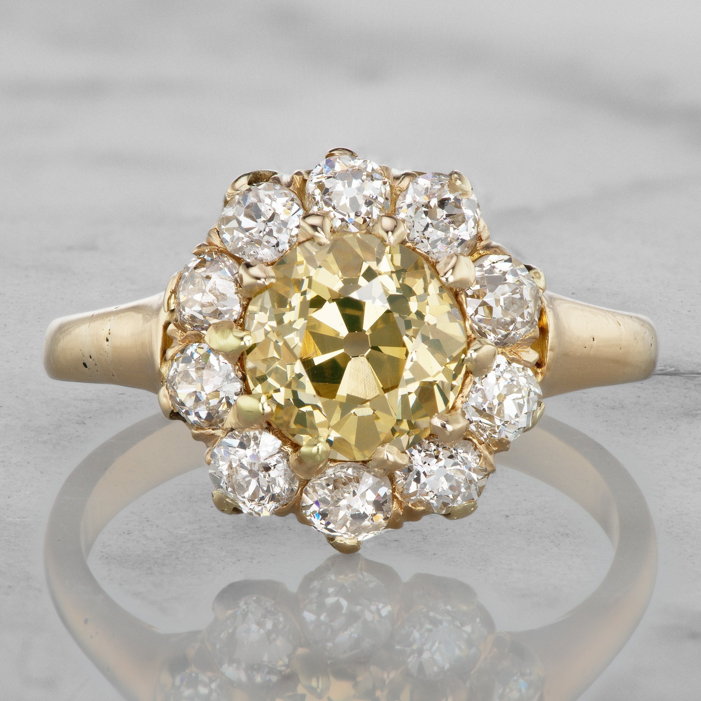 Antique Floral Engagement Ring With Yellow Diamond | Victor Barbone