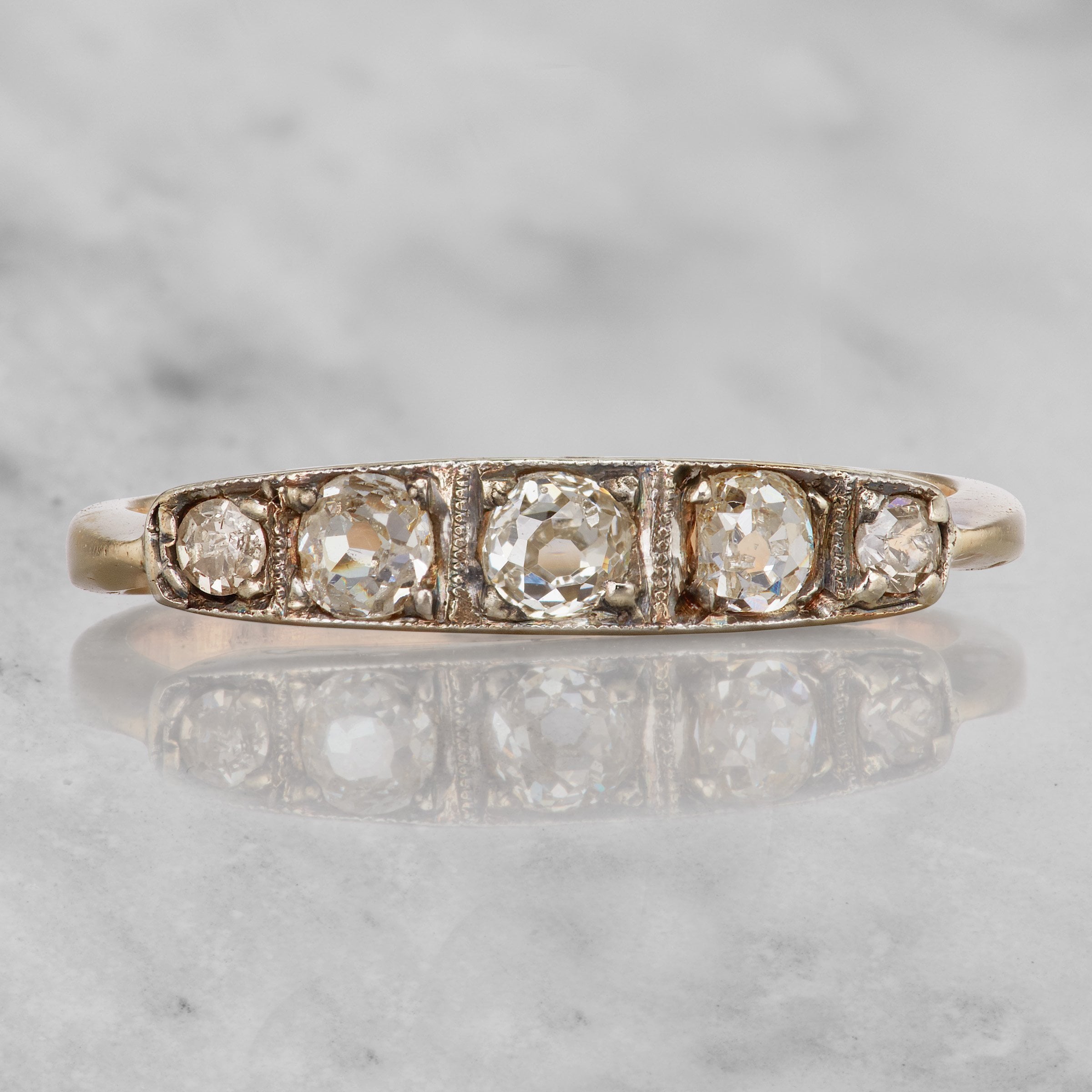 Vintage 5 Stone Wedding Band - Old Mine Cut Diamonds | Victor Barbone