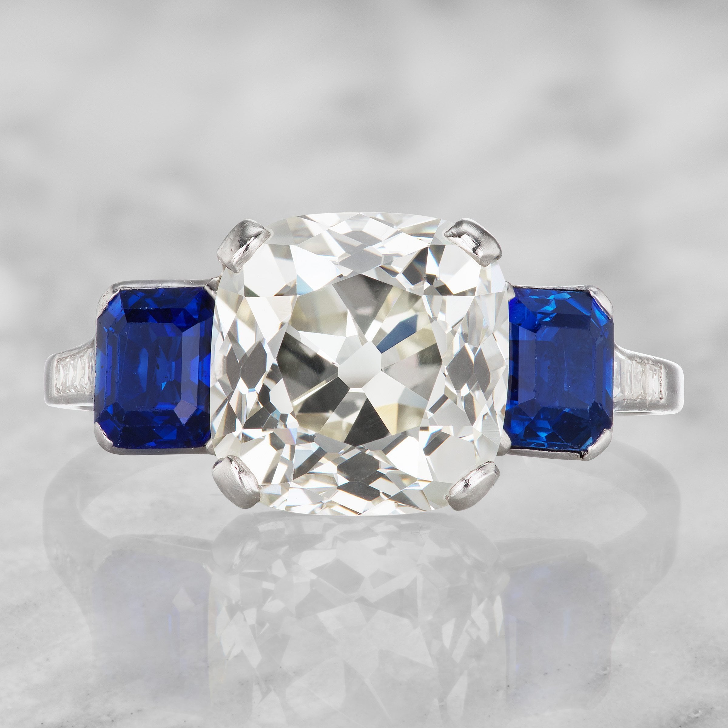 Vintage Cushion Cut Engagement Ring With Sapphires | Victor Barbone