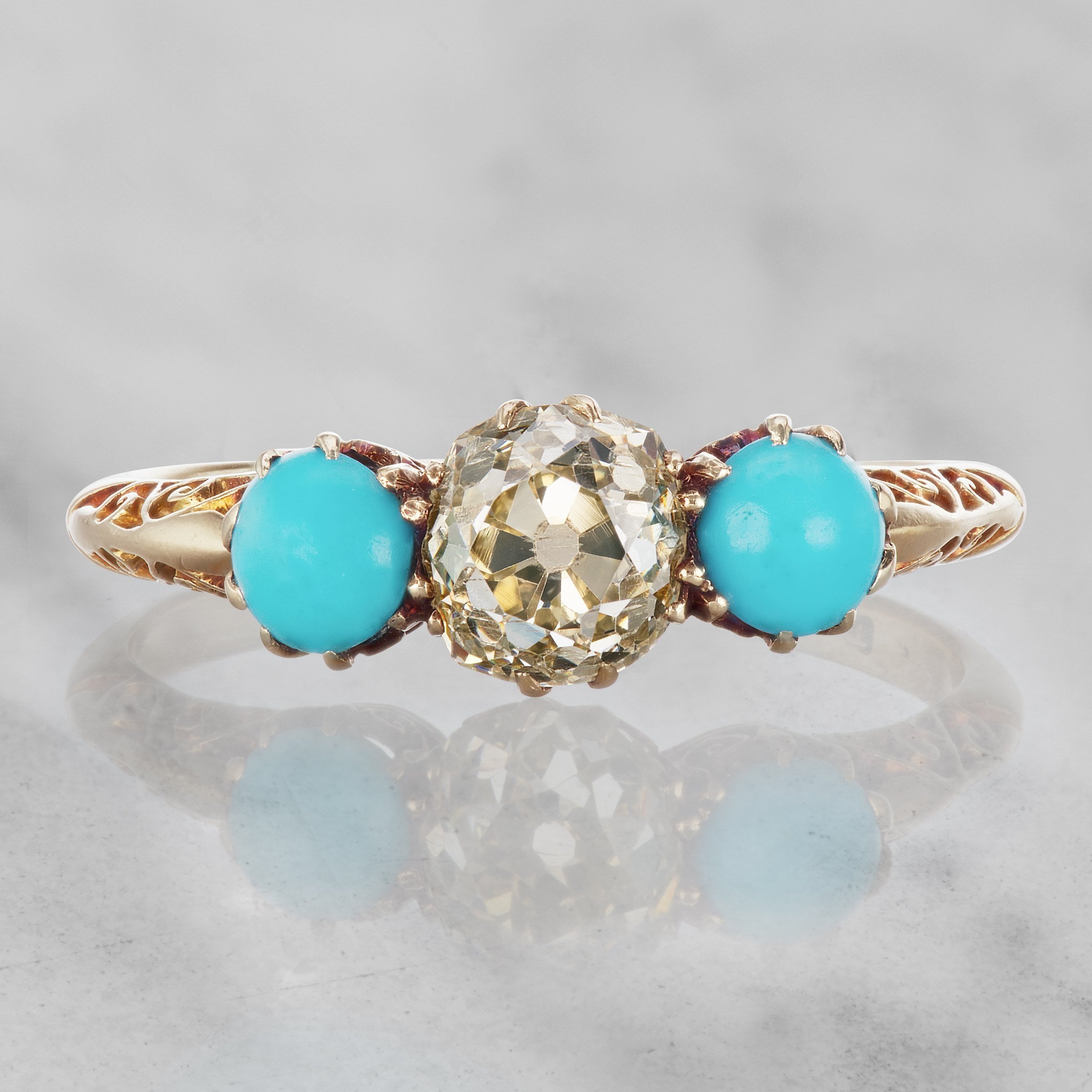 Diamond Ring With Turquoise Side Stones - Circa 1905 | Victor Barbone