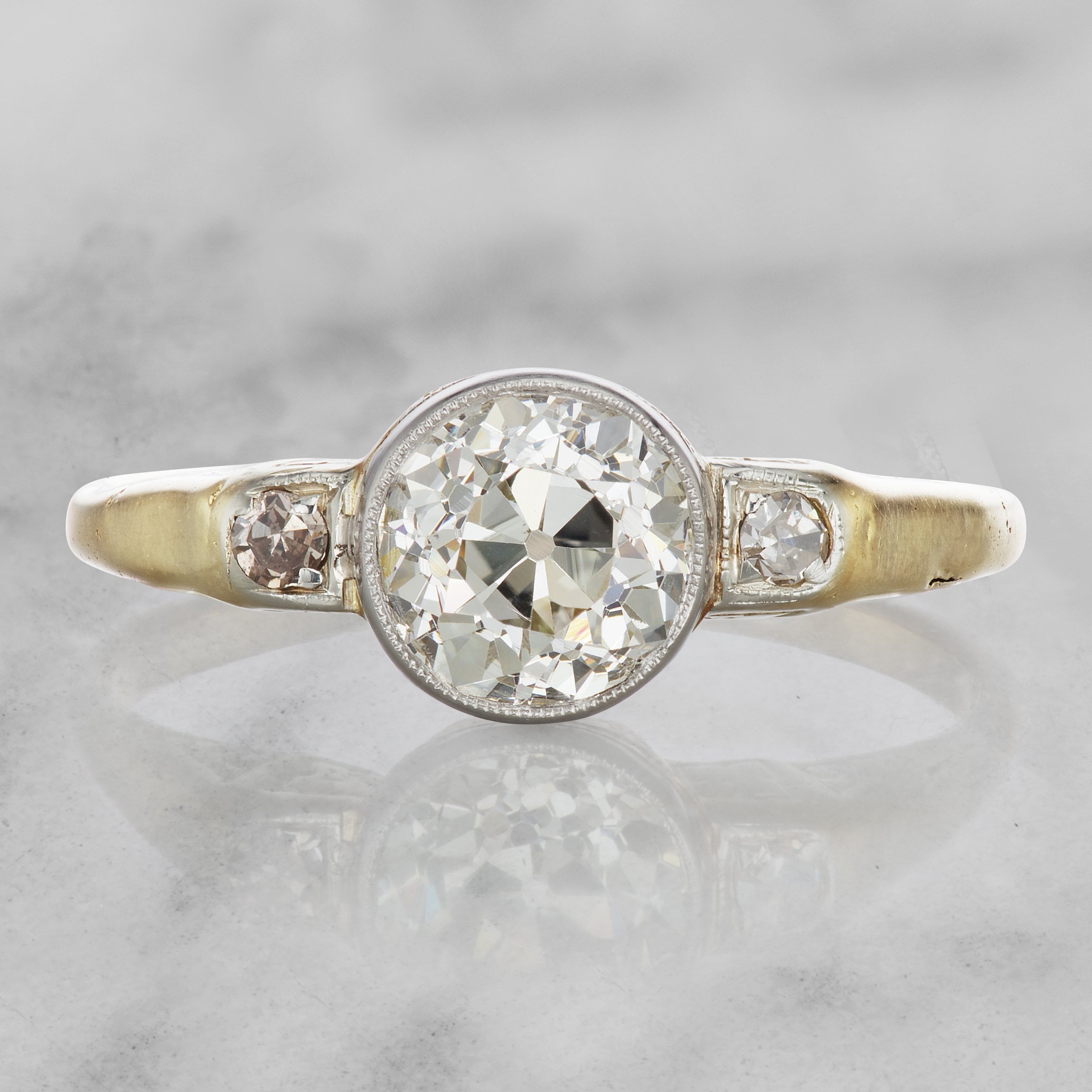 Two Tone Bezel Set Engagement Ring Circa 1910 | Victor Barbone