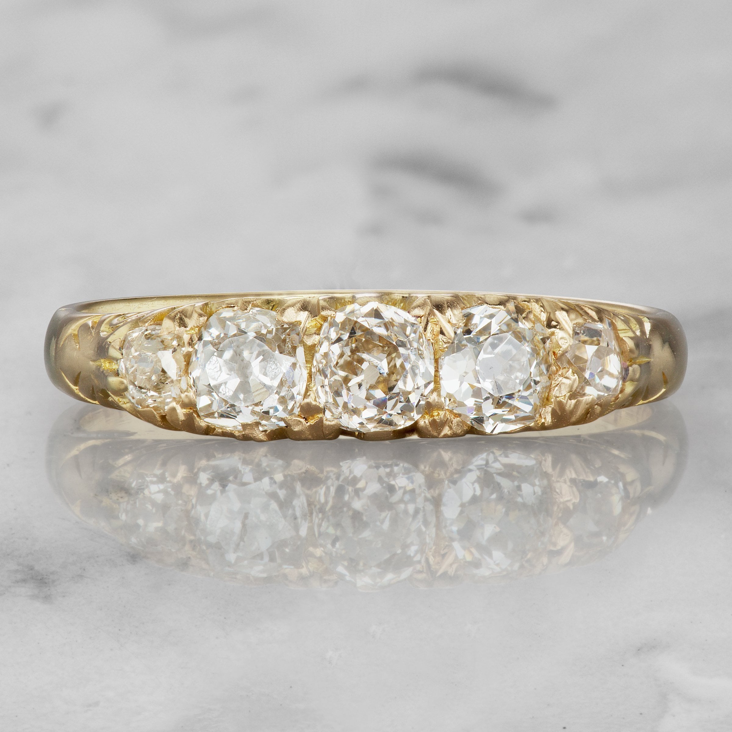 Antique Scroll Engagement Ring With 5 Diamonds | Victor Barbone