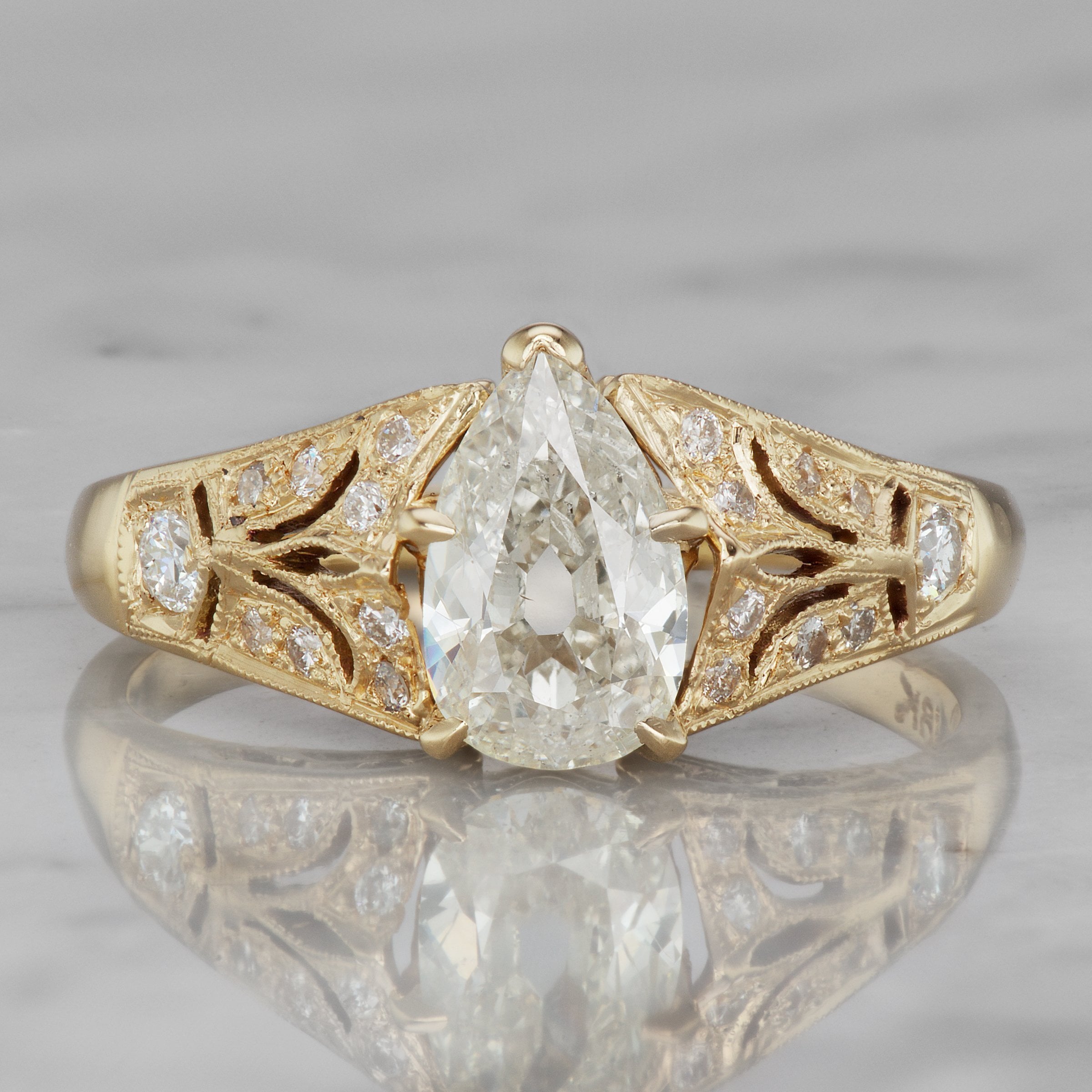 Yellow Gold Pear Shaped Engagement Ring | Victor Barbone